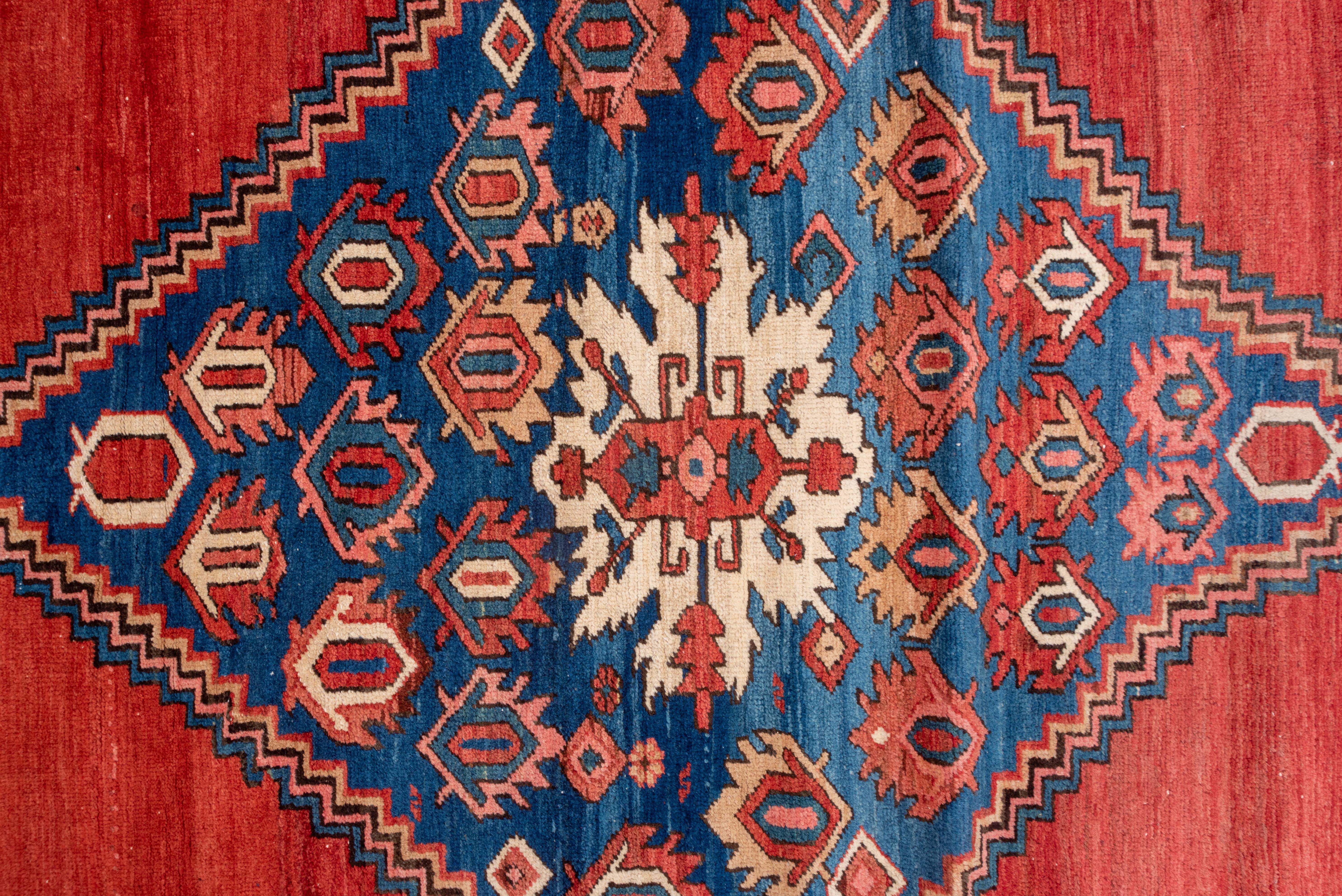 Hand-Knotted Rare Fine Antique Persian Serapi Mansion Carpet, Bright Colors, Blue Border