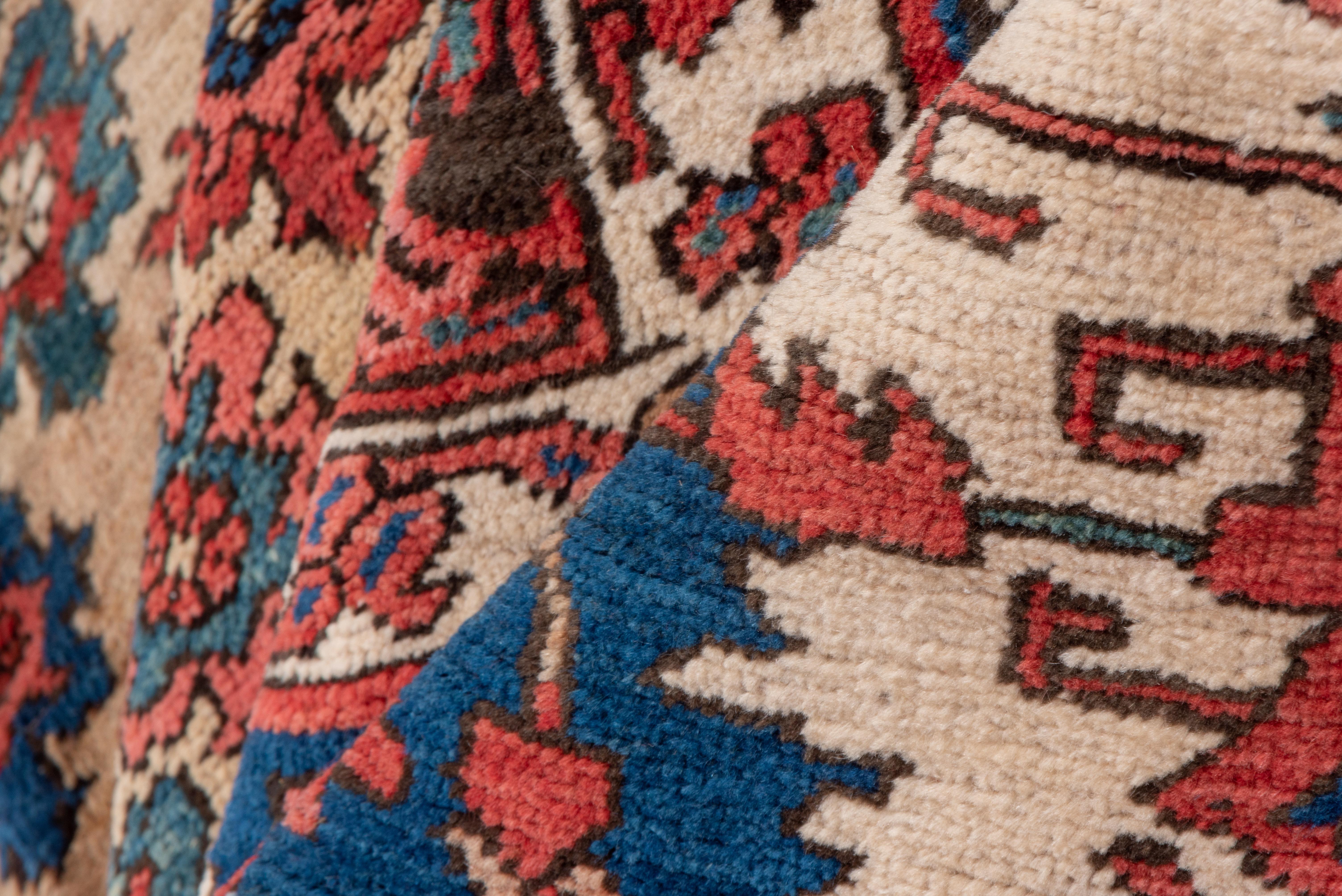 Early 20th Century Rare Fine Antique Persian Serapi Mansion Carpet, Bright Colors, Blue Border