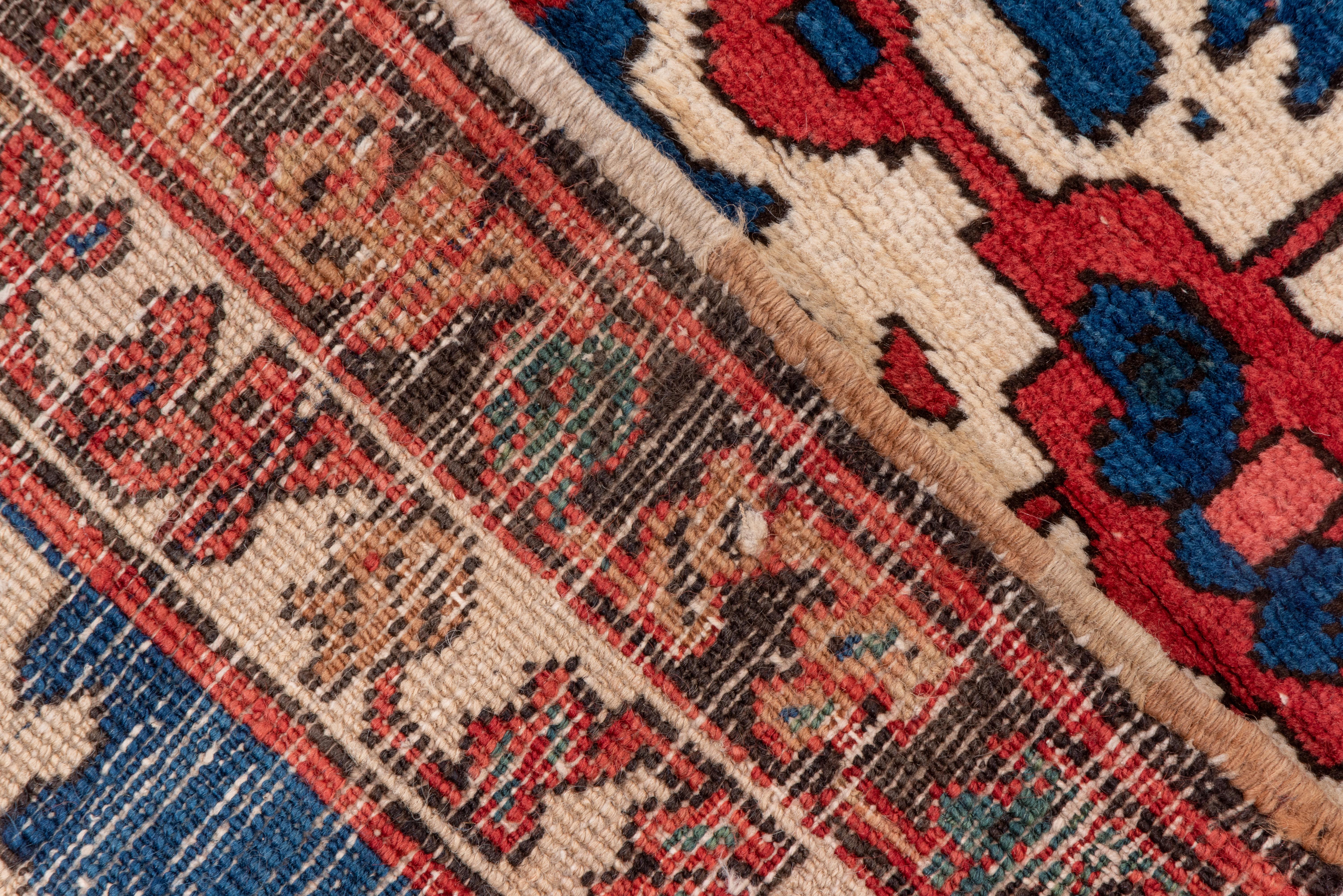 Rare Fine Antique Persian Serapi Mansion Carpet, Bright Colors, Blue Border 1