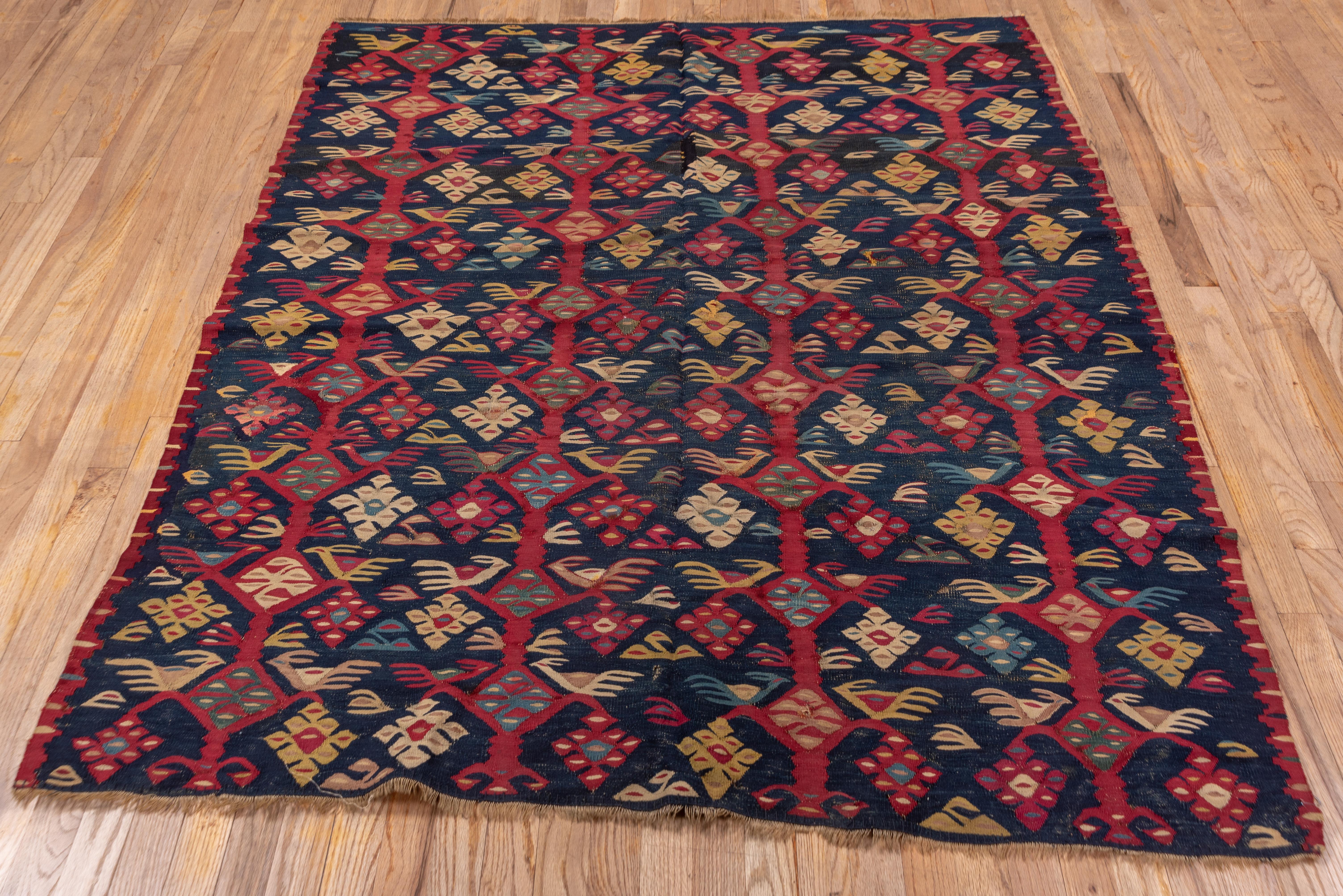 Rare Fine Antique Turkish Kilim Rug, All-Over Floral Field In Good Condition For Sale In New York, NY