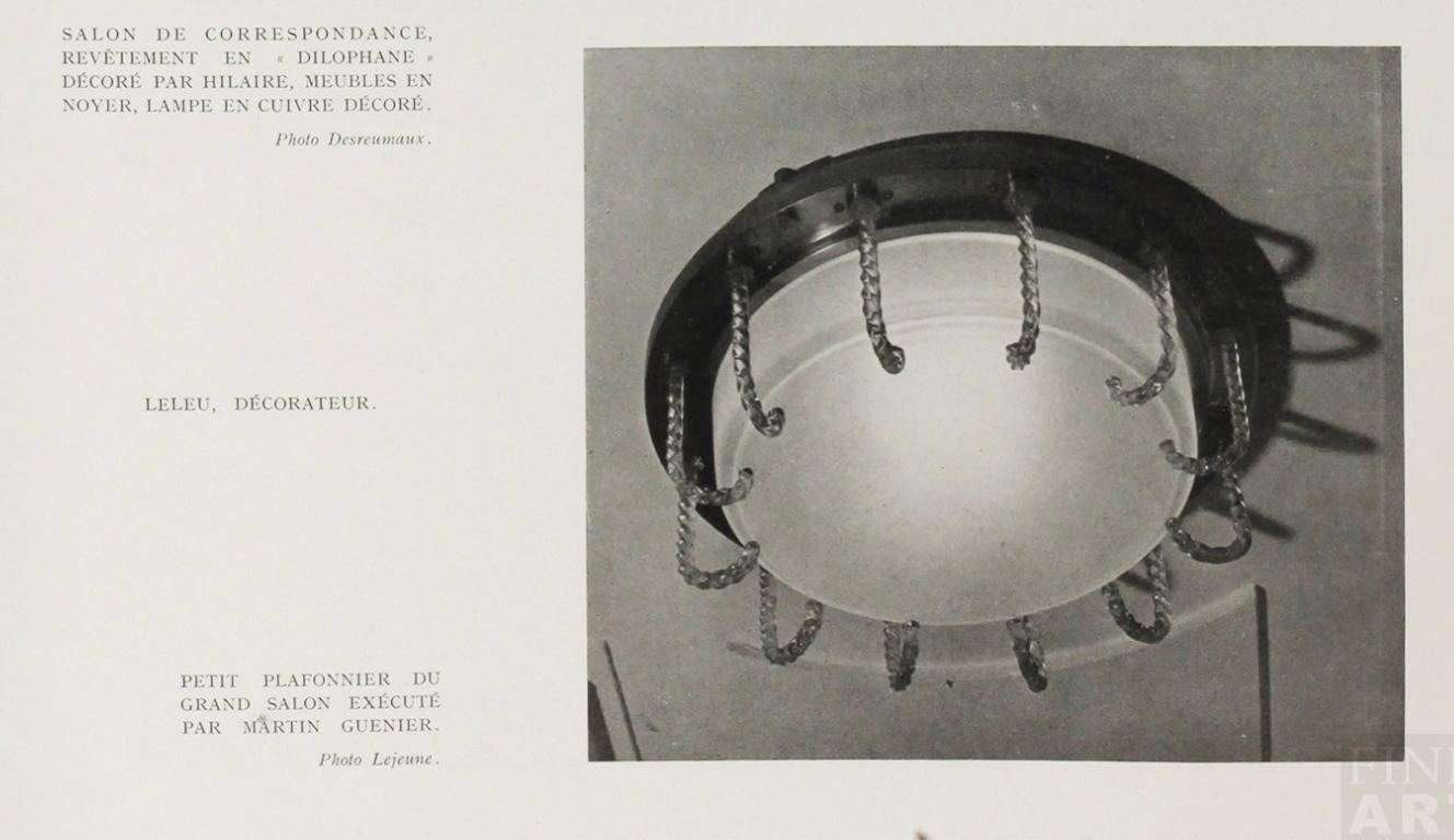 Seltener französischer Flush Mount aus Glas und Messing aus den 1950er Jahren von Leleu im Angebot 7