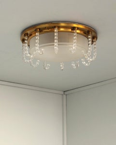 Rara lampada da incasso francese degli anni '50 in vetro e ottone di Leleu