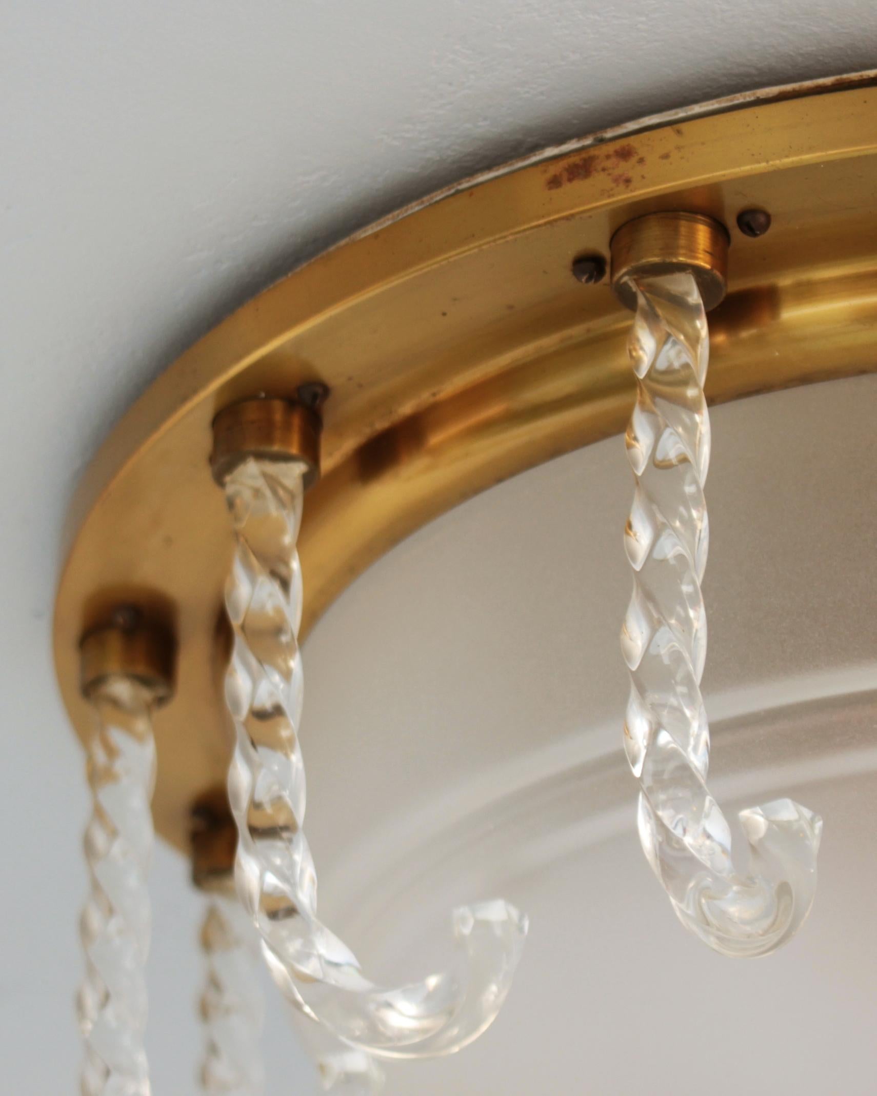 Seltener französischer Flush Mount aus Glas und Messing aus den 1950er Jahren von Leleu (Bronze) im Angebot
