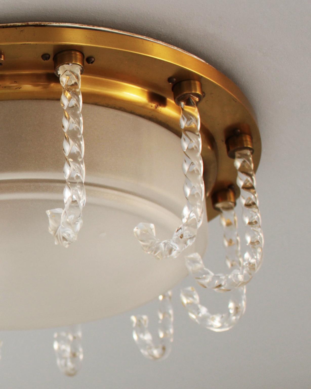 Seltener französischer Flush Mount aus Glas und Messing aus den 1950er Jahren von Leleu im Angebot 1
