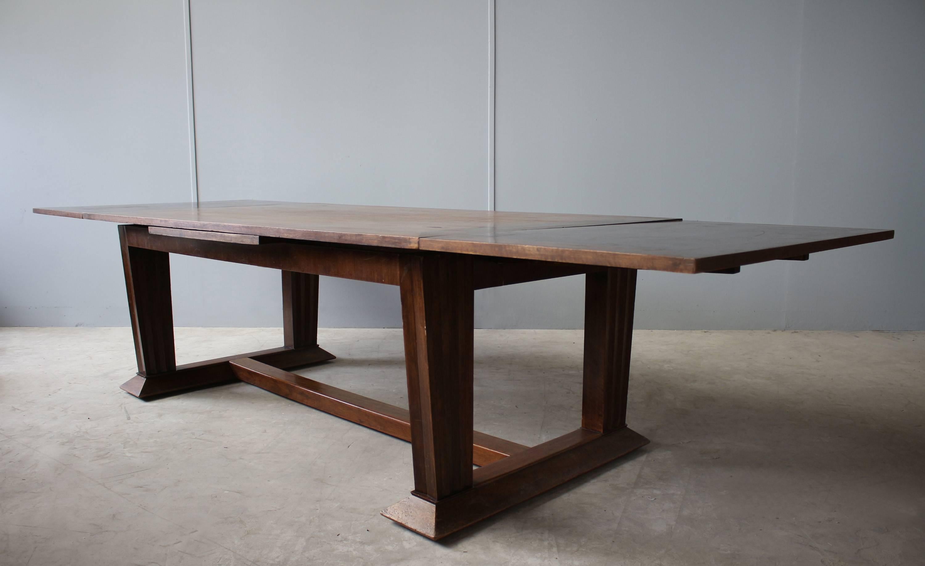 Early 20th Century Rare Fine French Art Deco Walnut Dining Table by Jean-Charles Moreux