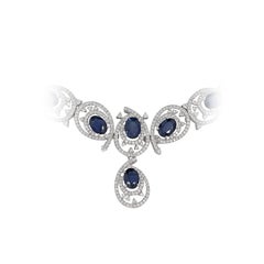 Rare Fine Jewellery Blue Sapphire Diamond White Gold Drop Link Necklace