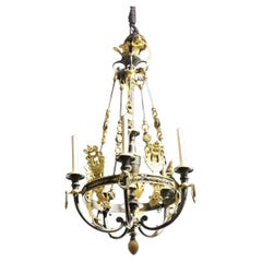 Rare Fine Quality Brass and Iron Lyre Form French Empire Chandelier