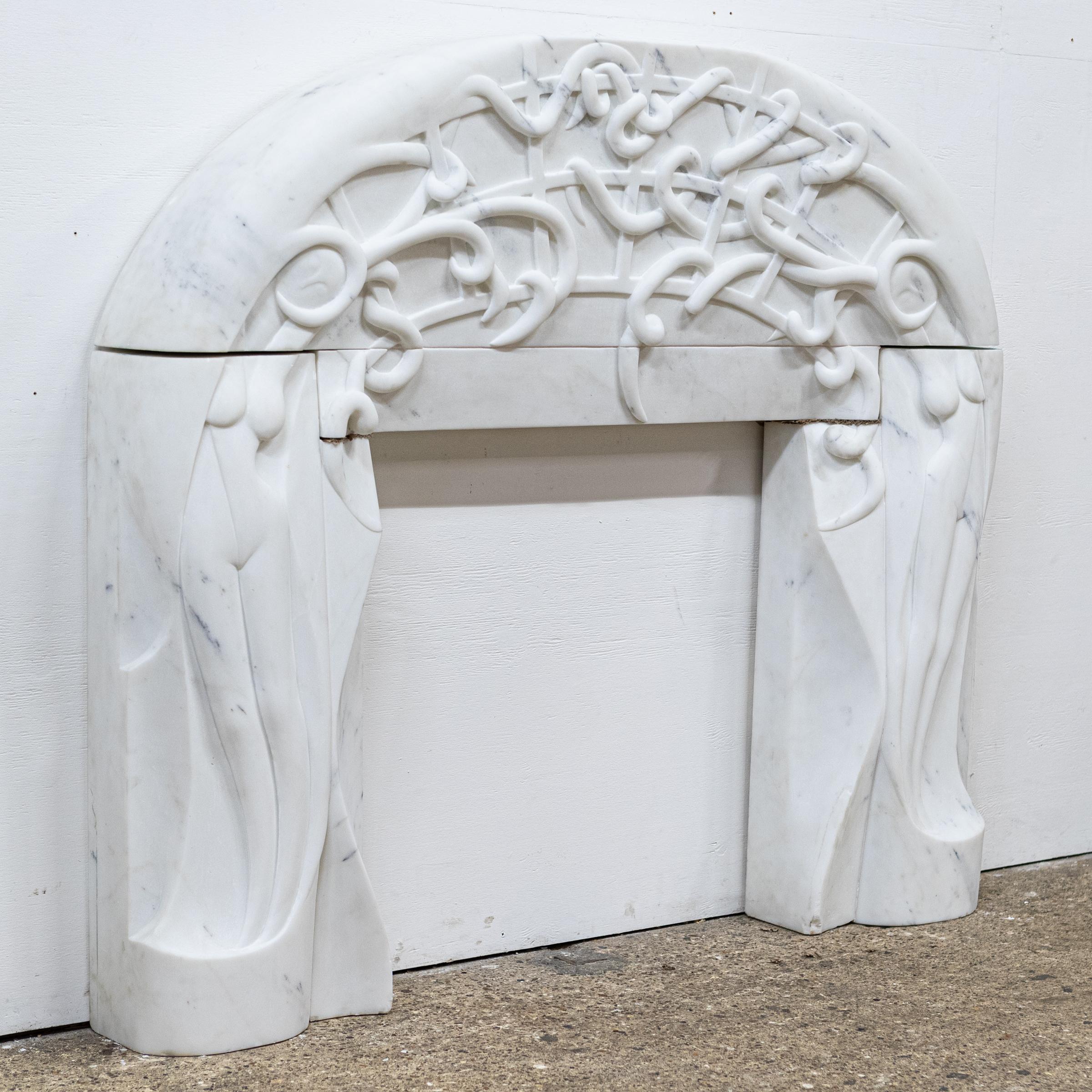 20th Century Rare Finely Carved Statuary Marble Chimneypiece For Sale