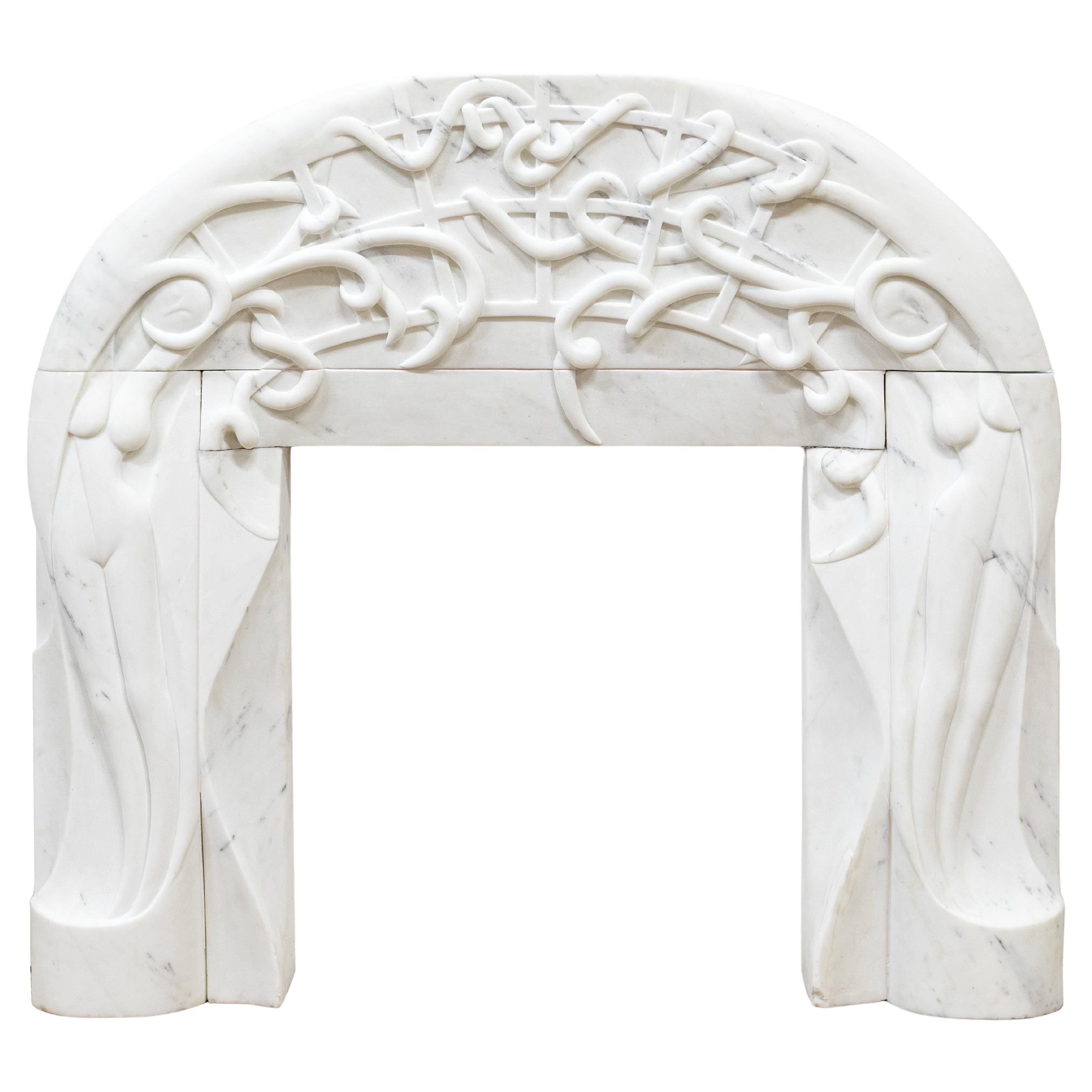 Rare Finely Carved Statuary Marble Chimneypiece For Sale