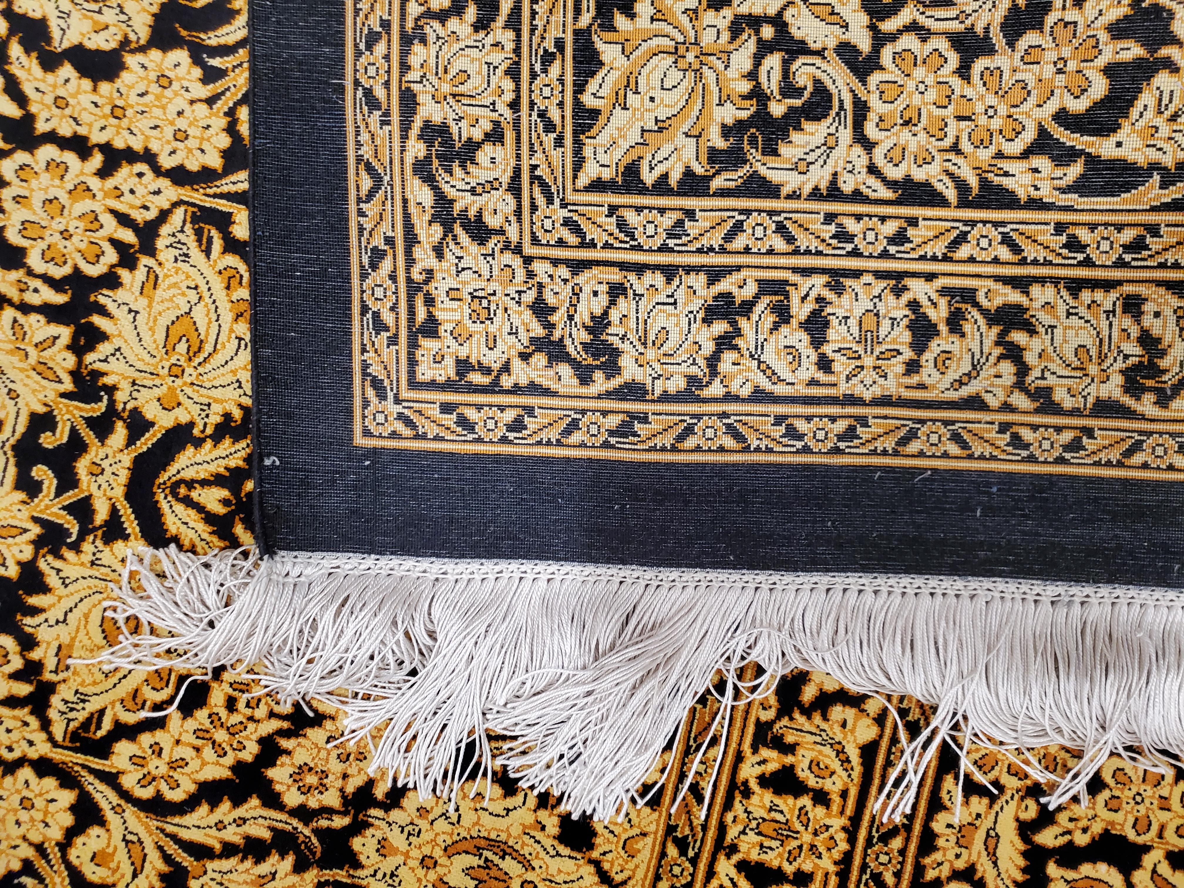 Rare Finely Woven Persian Silk Qum, Handmade Oriental Rug, Gold and Black For Sale 4