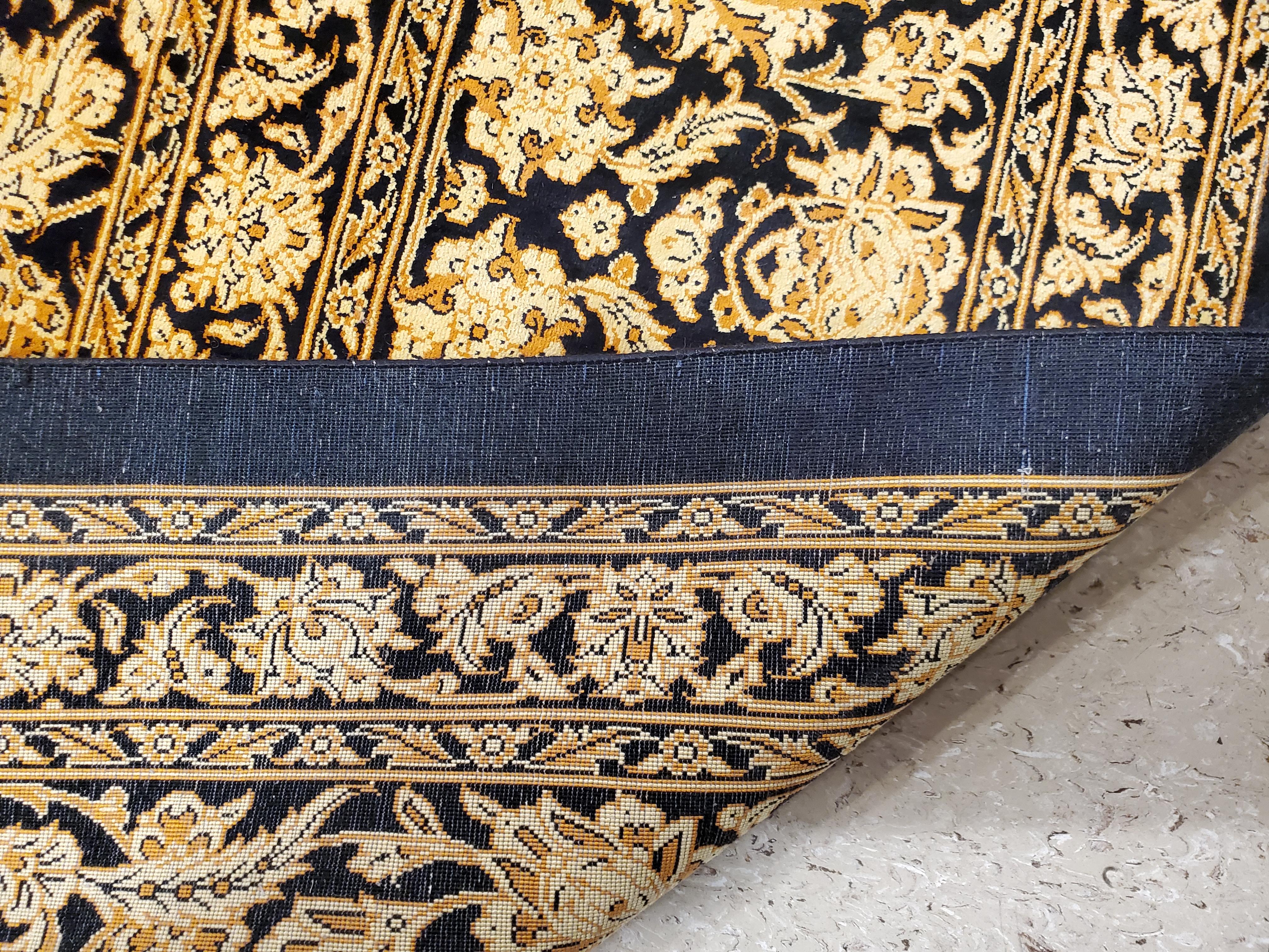 Rare Finely Woven Persian Silk Qum, Handmade Oriental Rug, Gold and Black For Sale 3