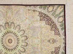 Rare Finely Woven Persian Silk Qum, Handmade Oriental Rug, Ivory, Brown