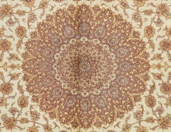 Rare Finely Woven Persian Silk Qum, Handmade Oriental Rug, Soft Ivory