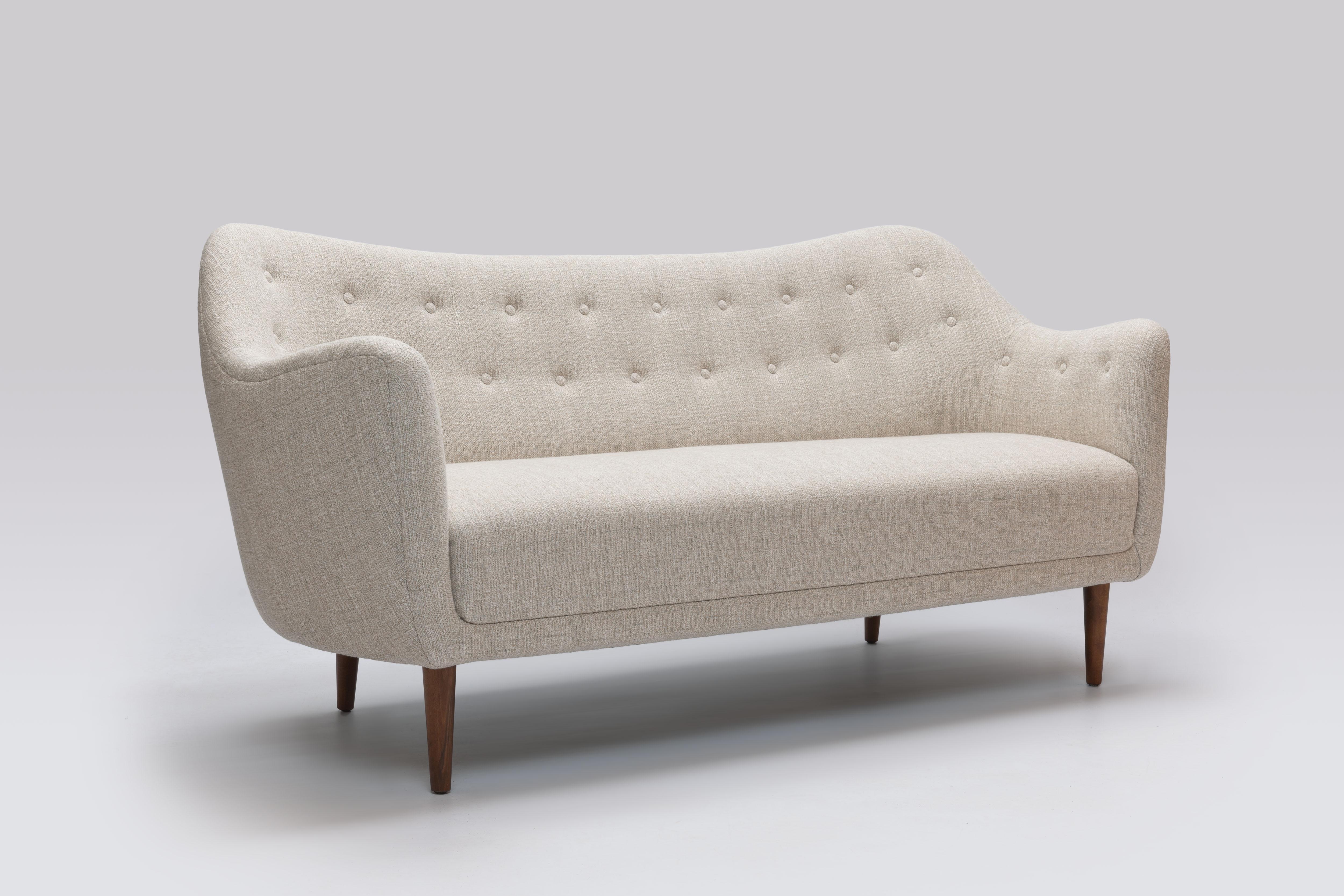 Extremely rare BO64 sofa designed in 1946/48 by Finn Juhl, executed by Bovirke, Copenhagen Denmark. 

Frame of solid beech, stained dark with a fully hand sewn upholstery of the finest (most expensive) quality available.

The sofa was fully