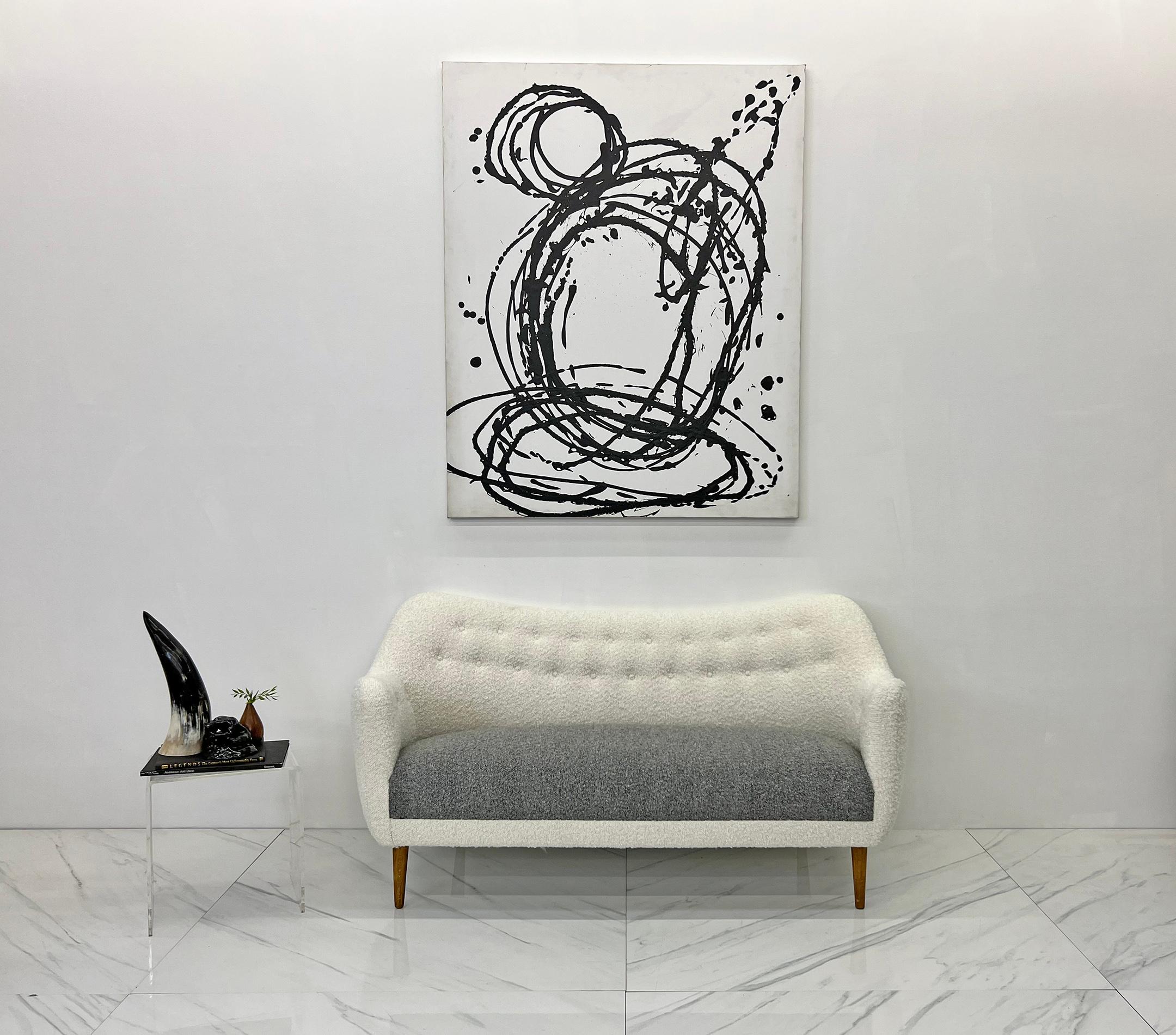 A prized piece for any Danish modern enthusiast, this Finn Juhl for Bovirke BO64 3 seater sofa is absolutely stunning. Designed in the late 1940's this piece still has its original straps and hand tied springs (repaired and reinforced on the bottom