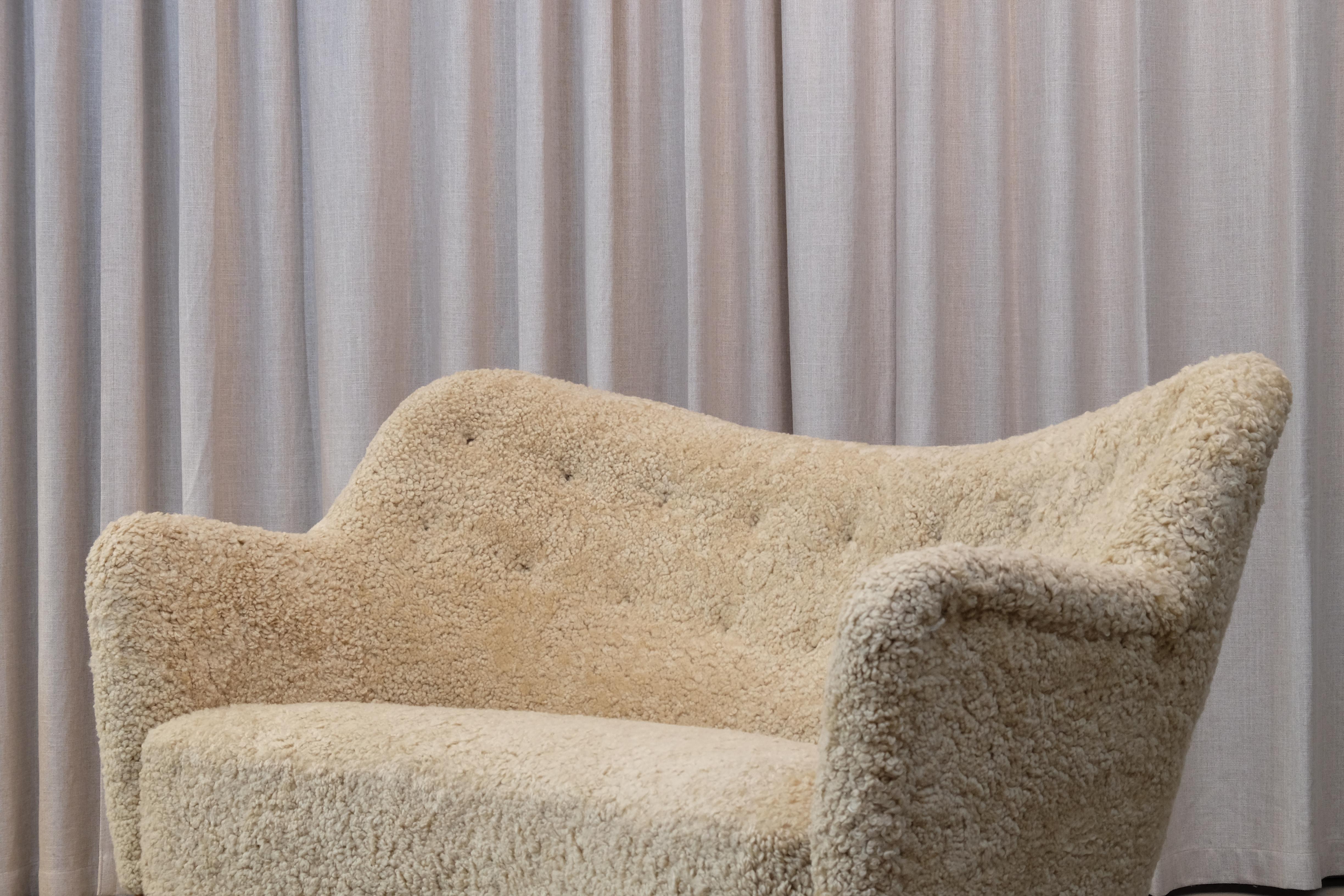 Sheepskin Settee Model 185 by Slagelse Møbelværk, 1950s 5