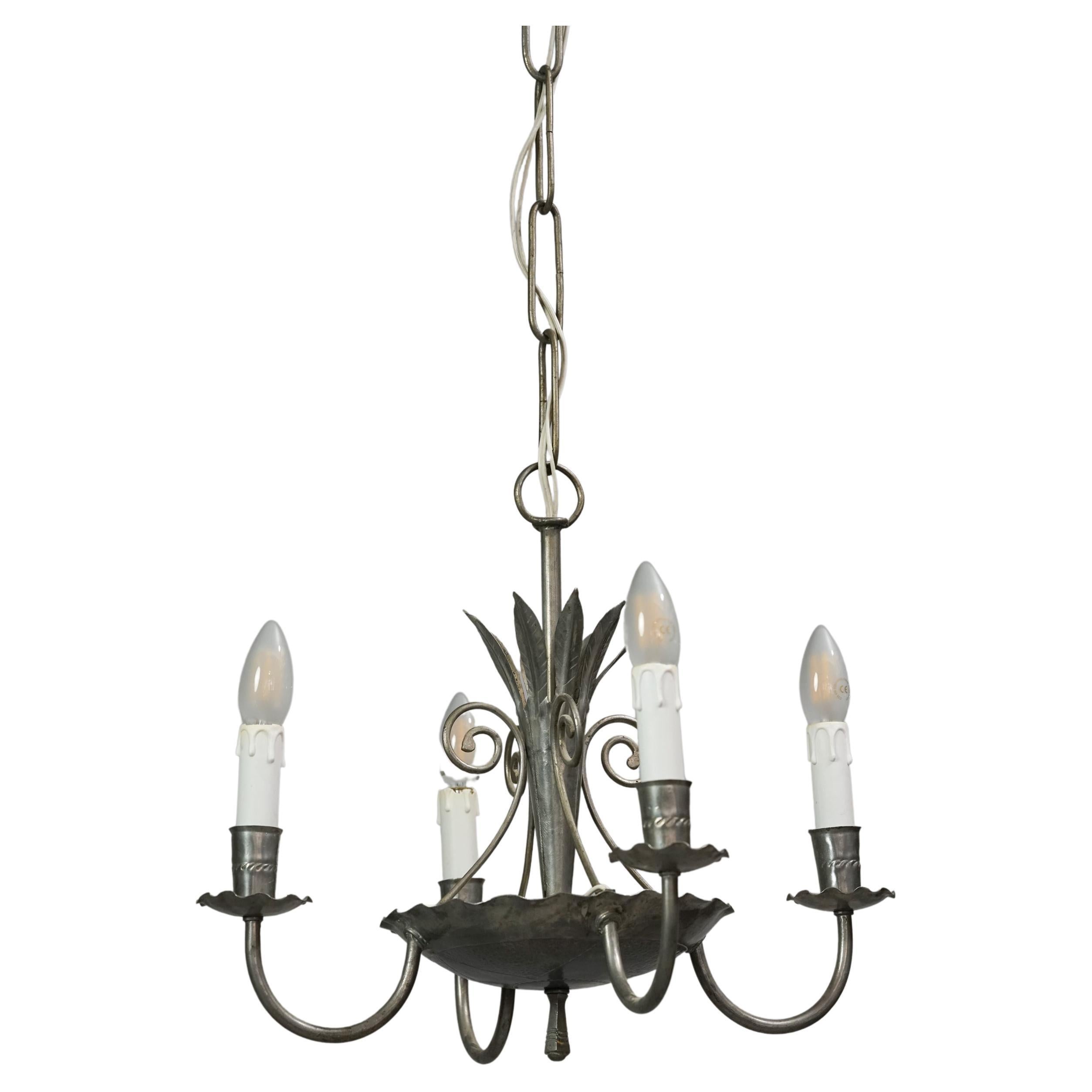 Rare Finnish Iron Chandelier Attributed to Paavo Tynell, 1920s For Sale