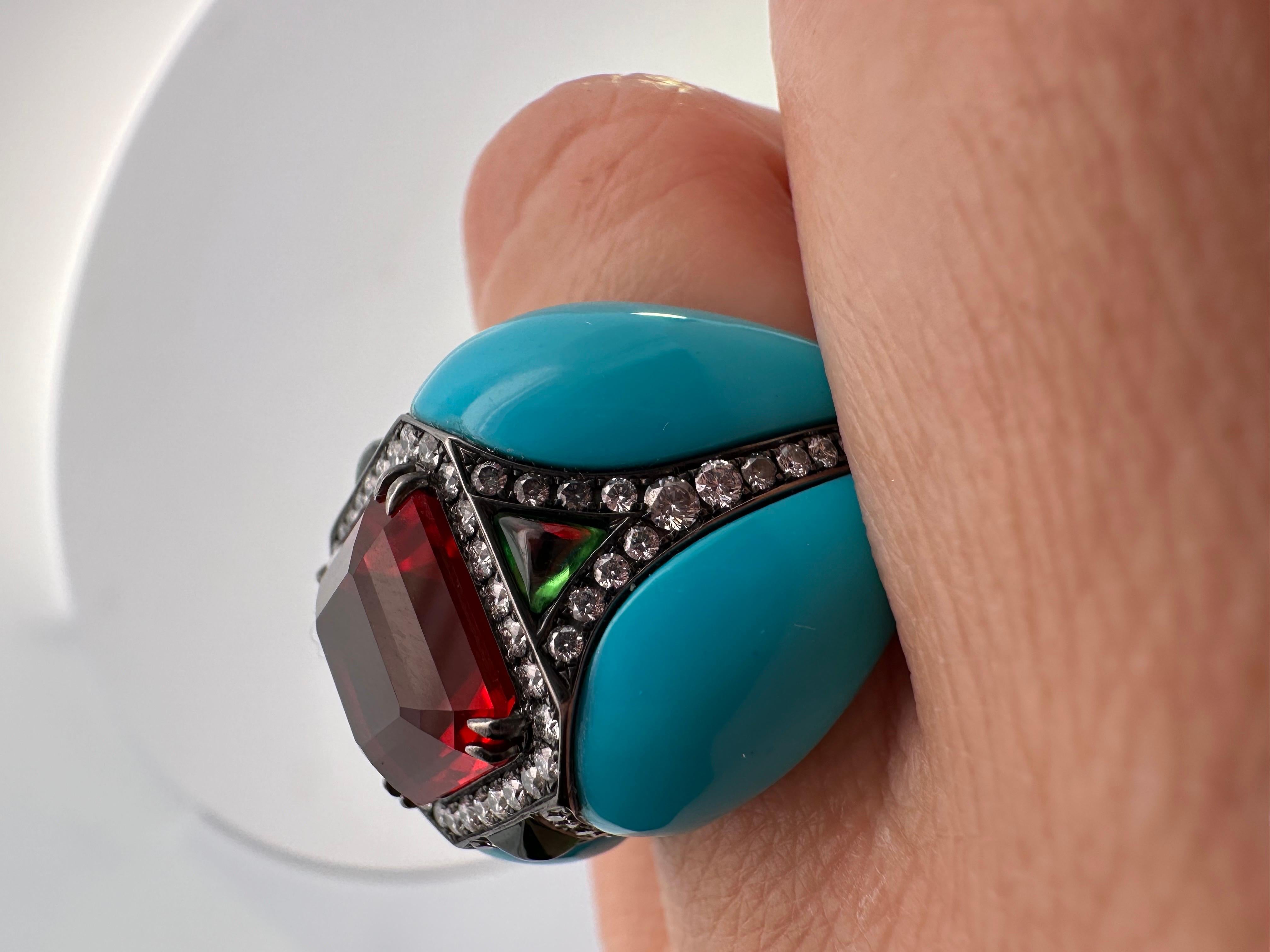 RARE Fire Opal Diamond ring 18KT Black gold diamond ring CERTIFIED opal Handmade For Sale 5