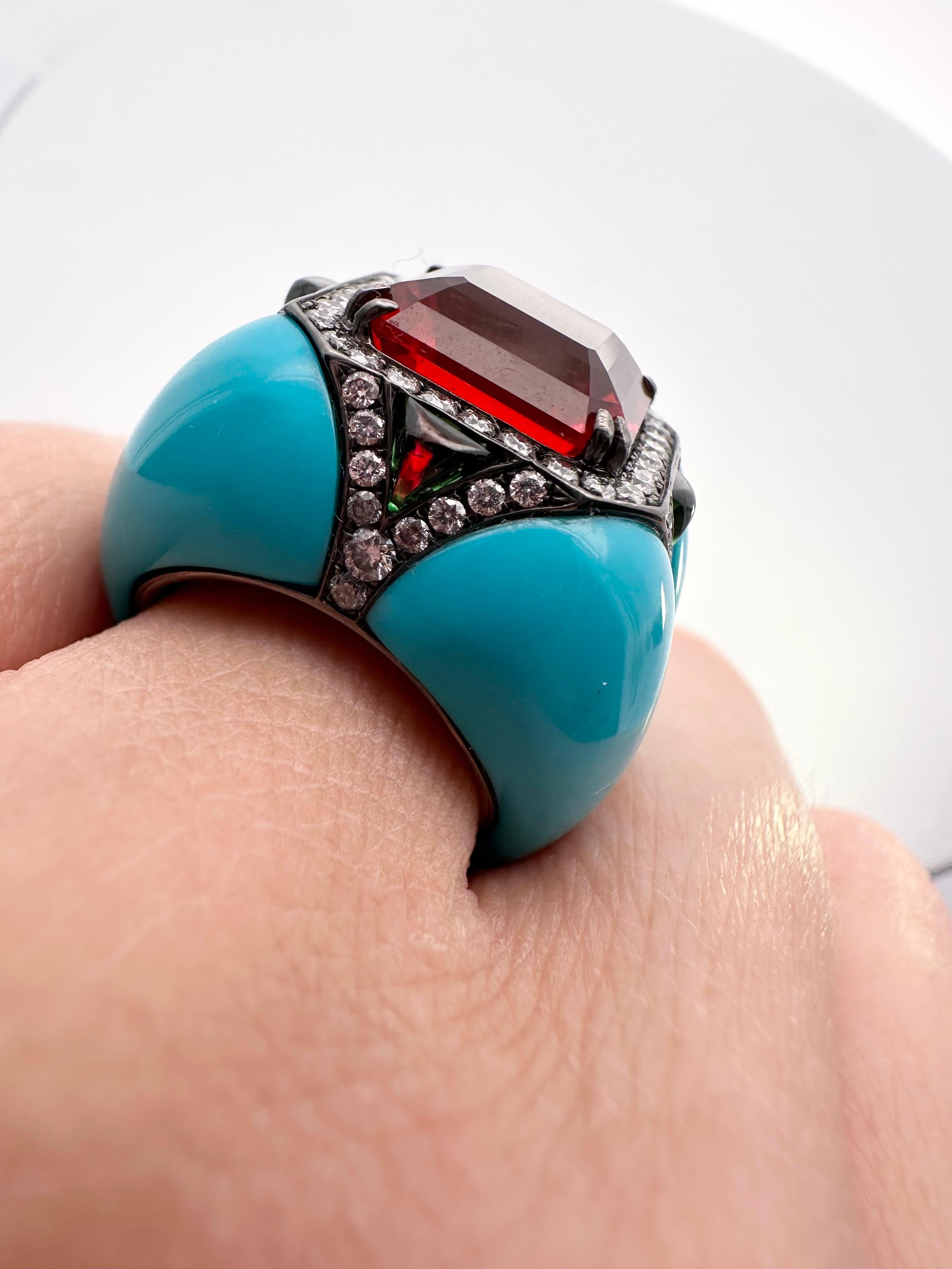 RARE Fire Opal Diamond ring 18KT Black gold diamond ring CERTIFIED opal Handmade For Sale 6