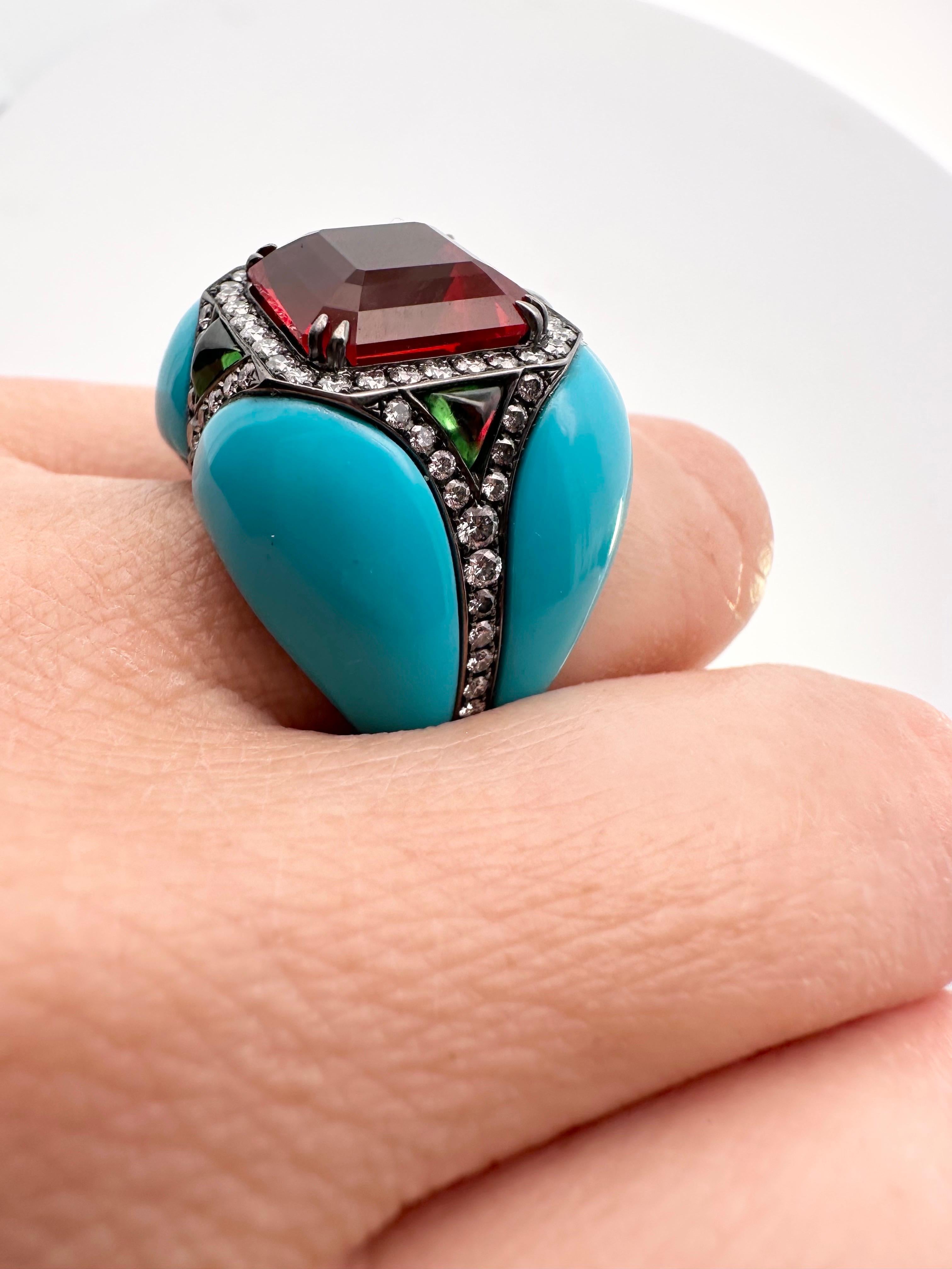 RARE Fire Opal Diamond ring 18KT Black gold diamond ring CERTIFIED opal Handmade For Sale 7