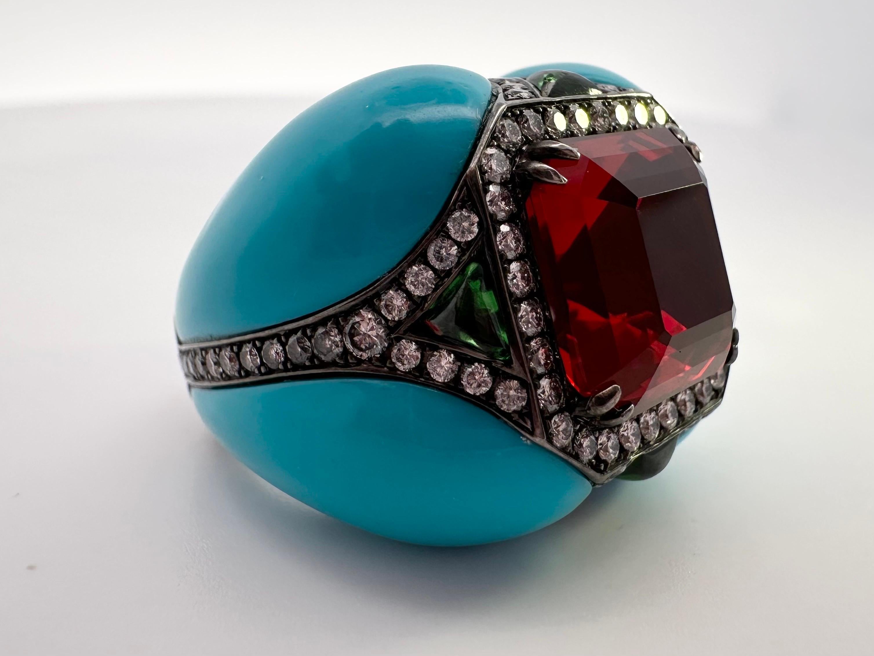 Emerald Cut RARE Fire Opal Diamond ring 18KT Black gold diamond ring CERTIFIED opal Handmade For Sale