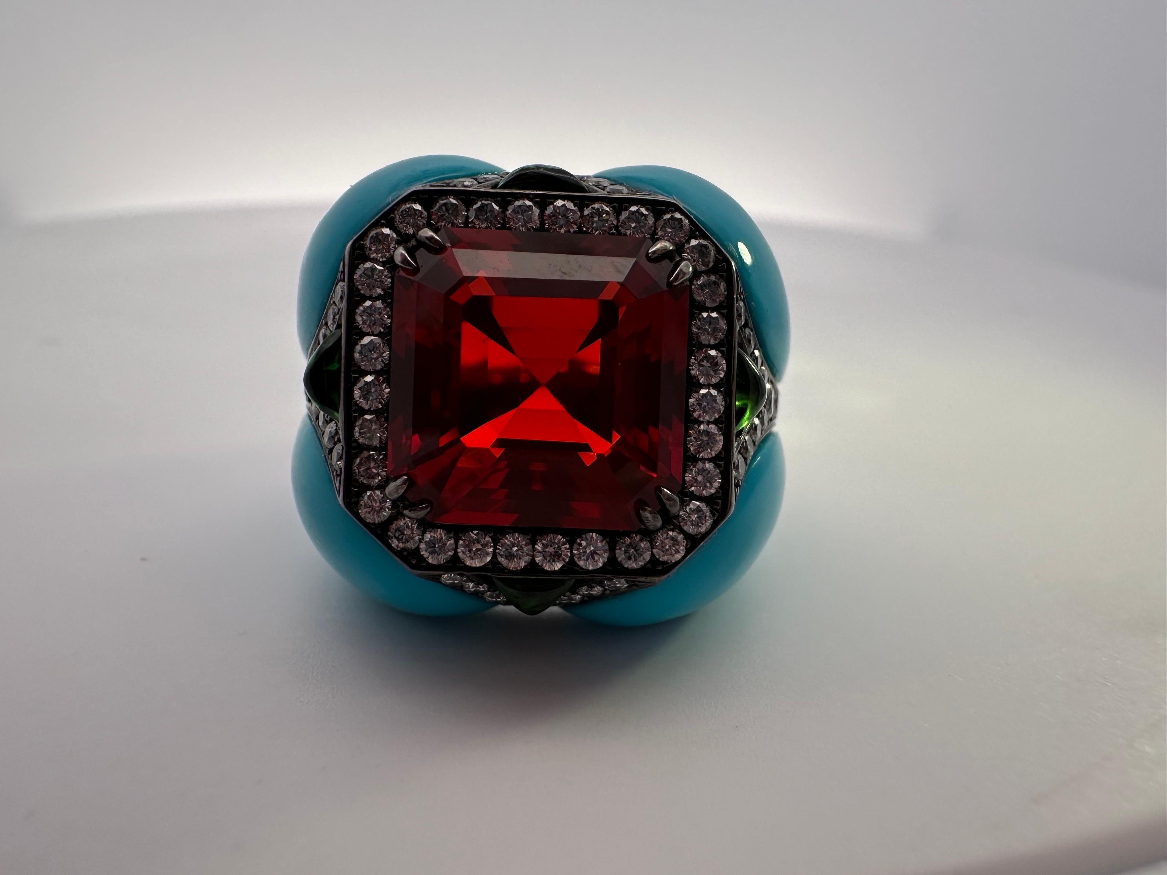 RARE Fire Opal Diamond ring 18KT Black gold diamond ring CERTIFIED opal Handmade In New Condition For Sale In Boca Raton, FL
