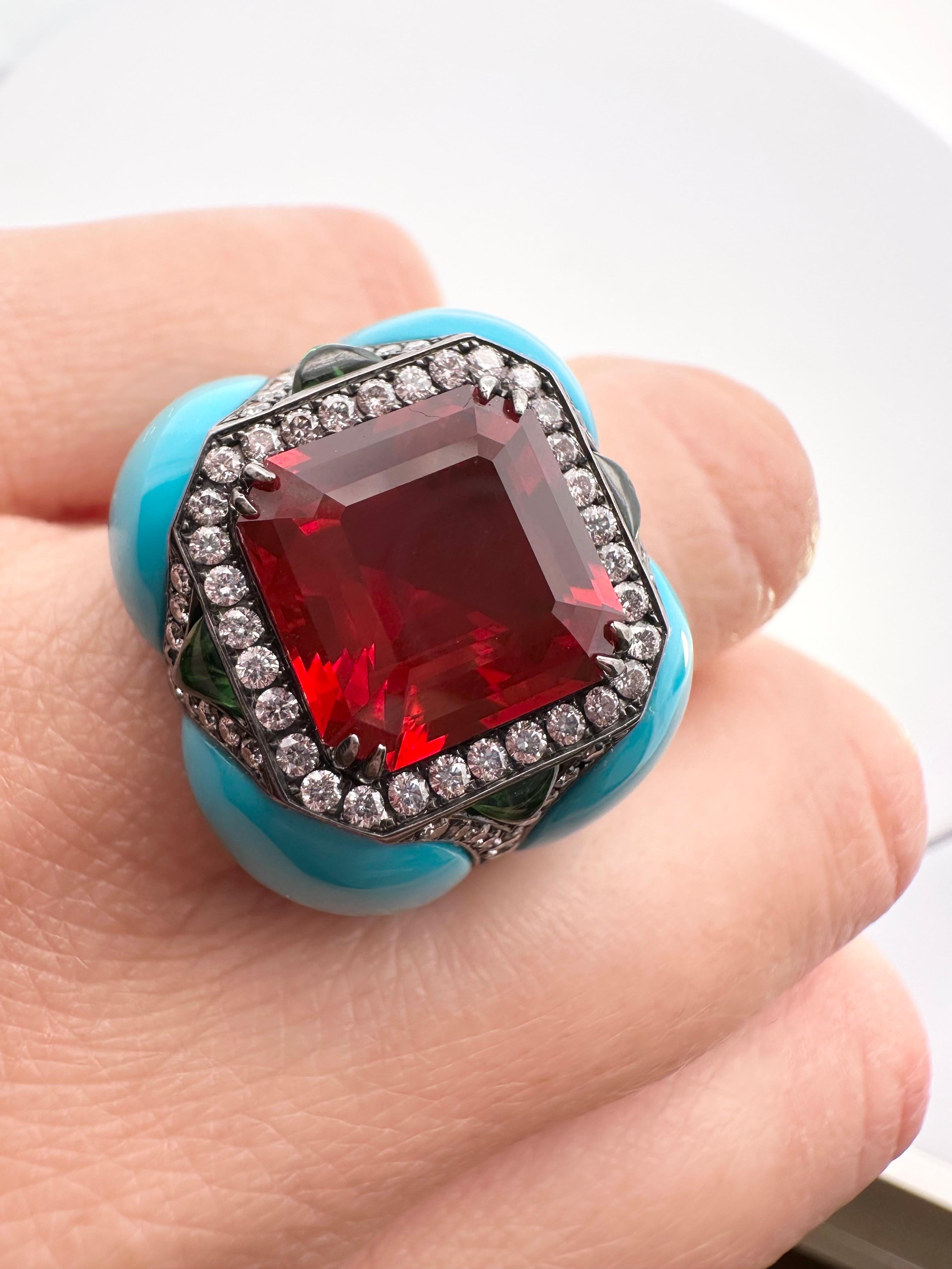 Women's or Men's RARE Fire Opal Diamond ring 18KT Black gold diamond ring CERTIFIED opal Handmade For Sale