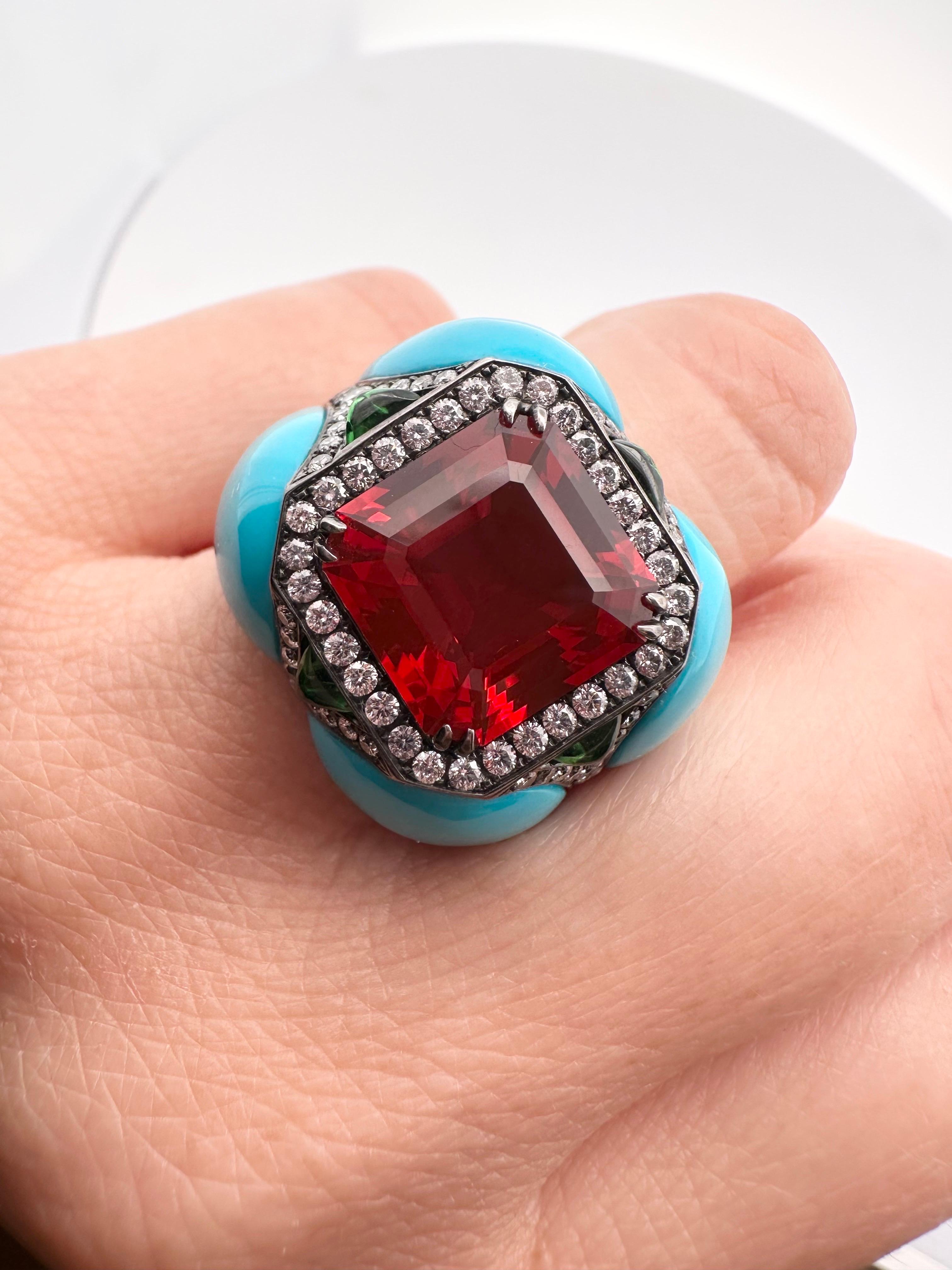 RARE Fire Opal Diamond ring 18KT Black gold diamond ring CERTIFIED opal Handmade For Sale 2