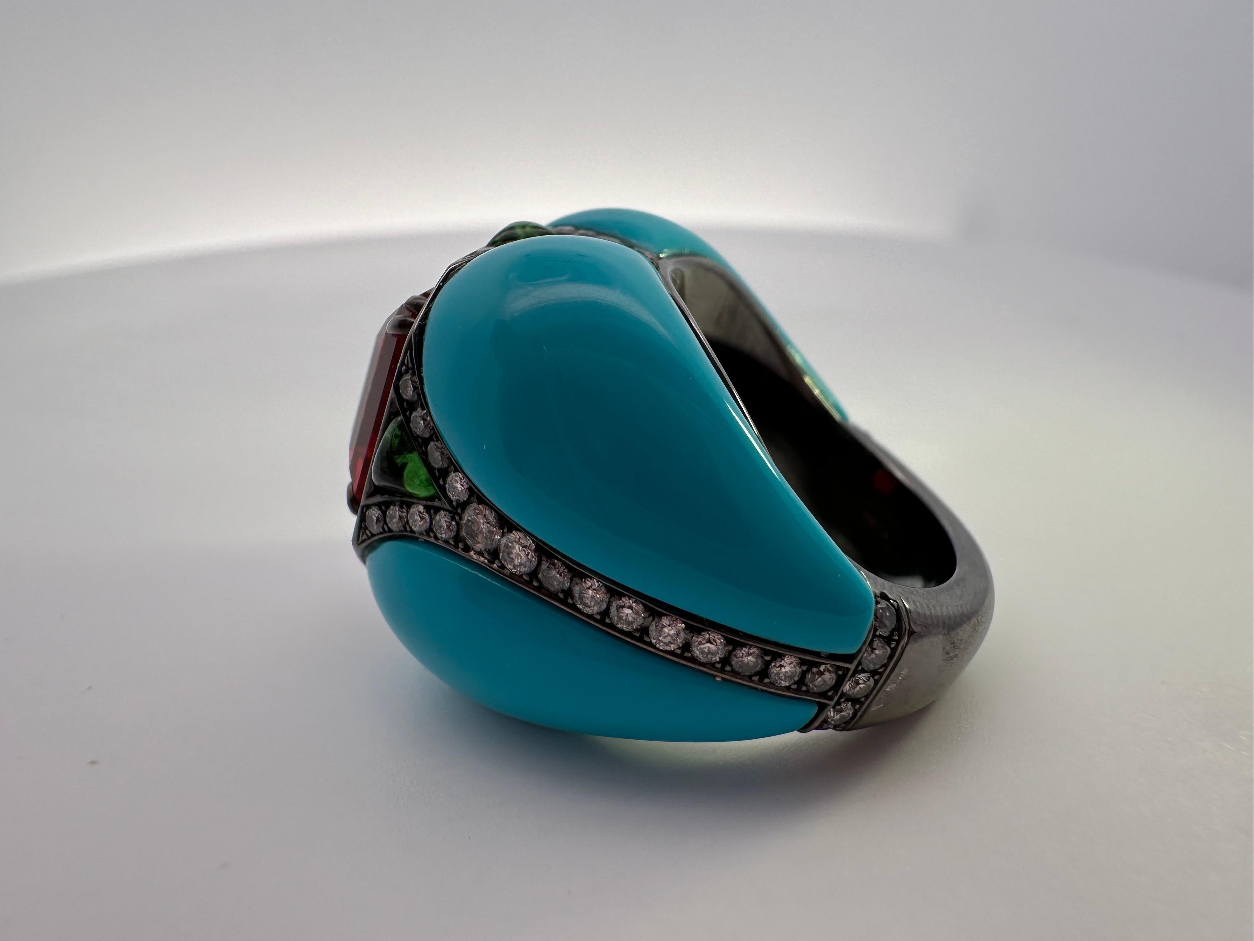 RARE Fire Opal Diamond ring 18KT Black gold diamond ring CERTIFIED opal Handmade For Sale 3