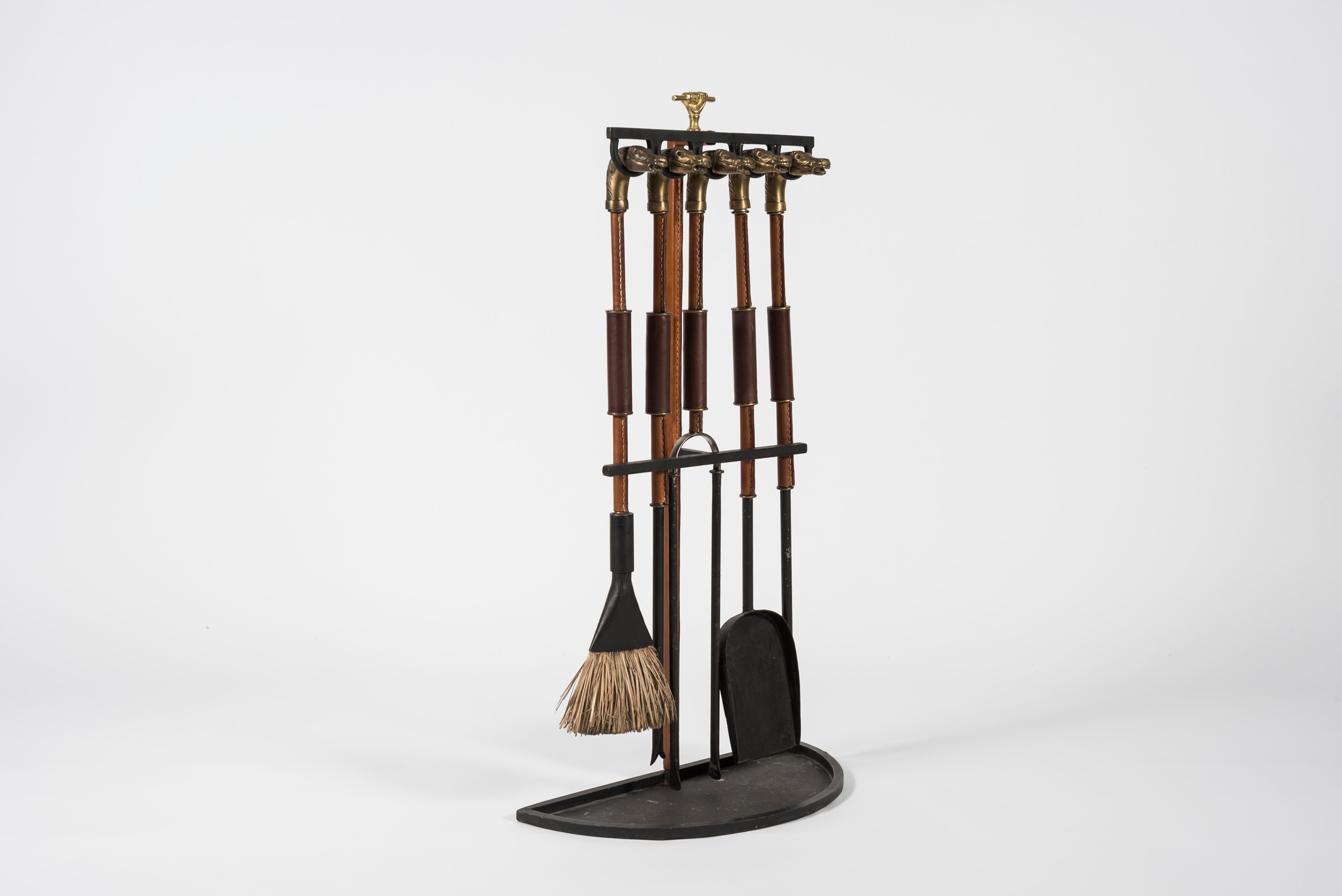 Mid-20th Century Rare Fireplace Tools by Jacques Adnet