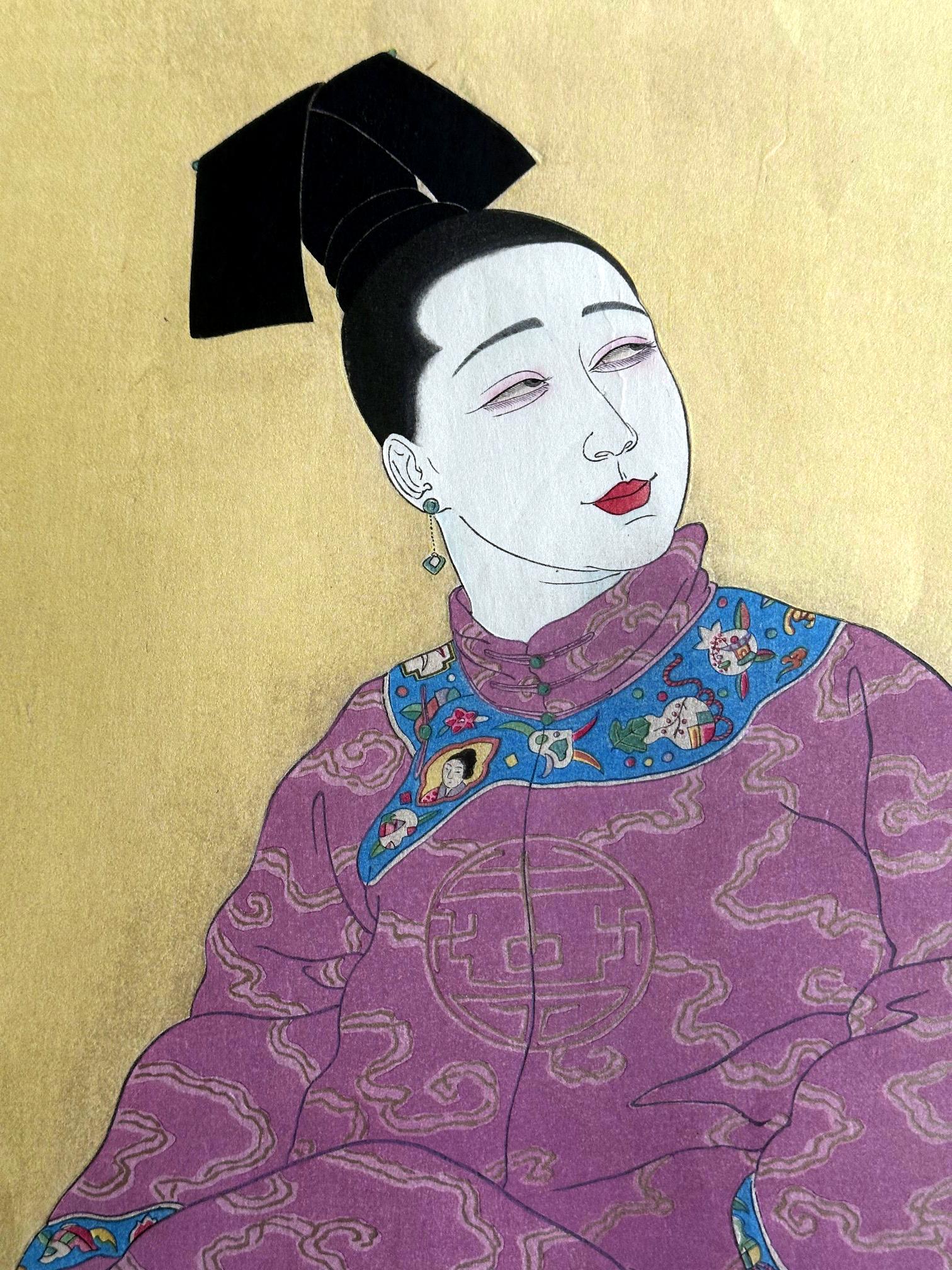 Japonais Rare première édition de la gravure sur bois Le Tabouret de Porcelaine par Paul Jacoulet en vente