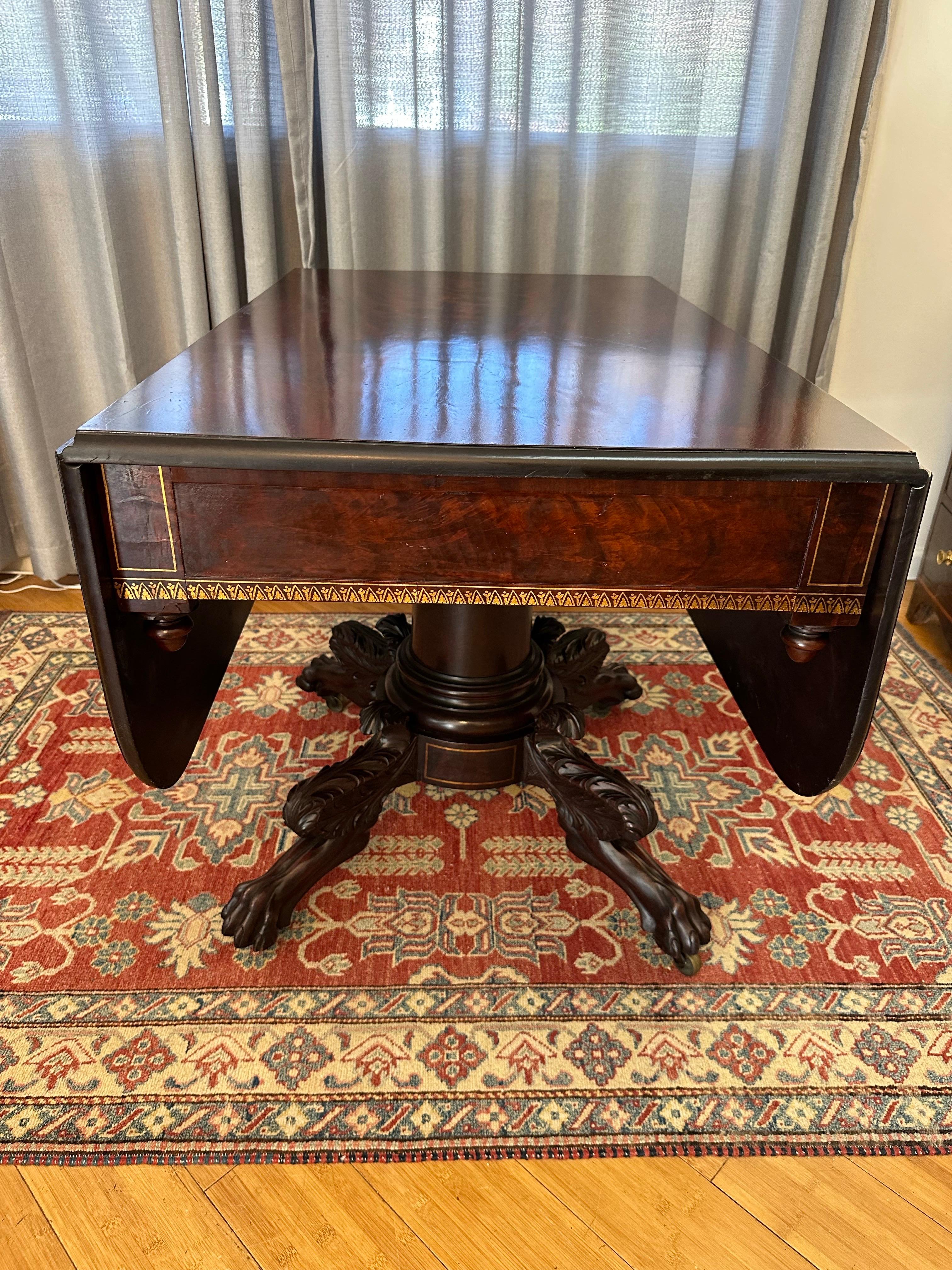 The best maker of Philadelphia Empire furniture was Antoine or Anthony Quervelle who used the finest Santo Domingo mahogany for his tables and this table is absolutely one of the finest and most beautiful figured mahogany breakfast tables we have