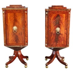 Antique Rare Flame Mahogany Pair Edwardian Pedestal Silverware Side Cabinets