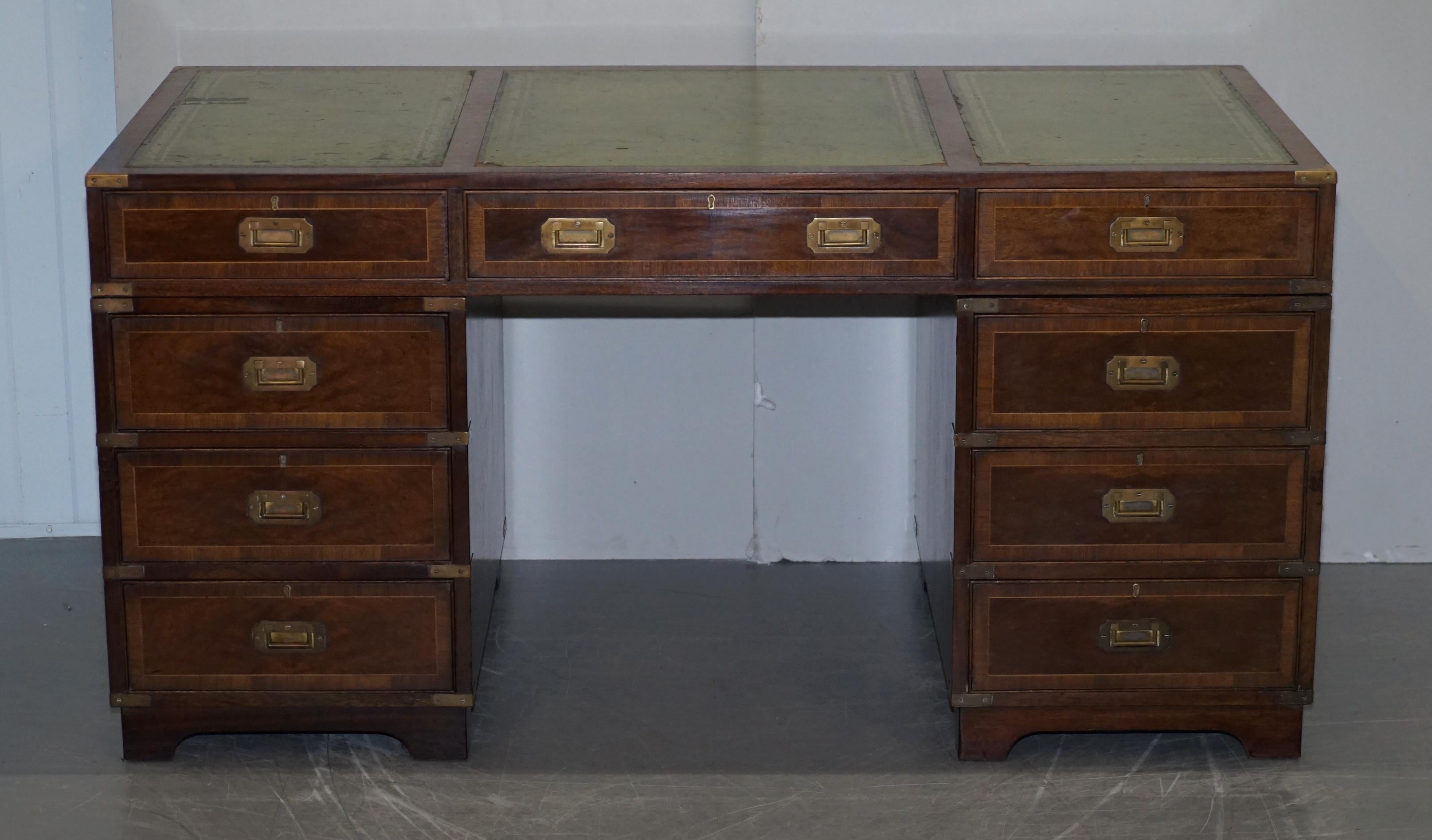 Wimbledon-Furniture

Wimbledon-Furniture is delighted to offer for sale this lovely very well made flamed mahogany Military Campaign partner desk with original distressed green leather writing surface  

Please note the delivery fee listed is