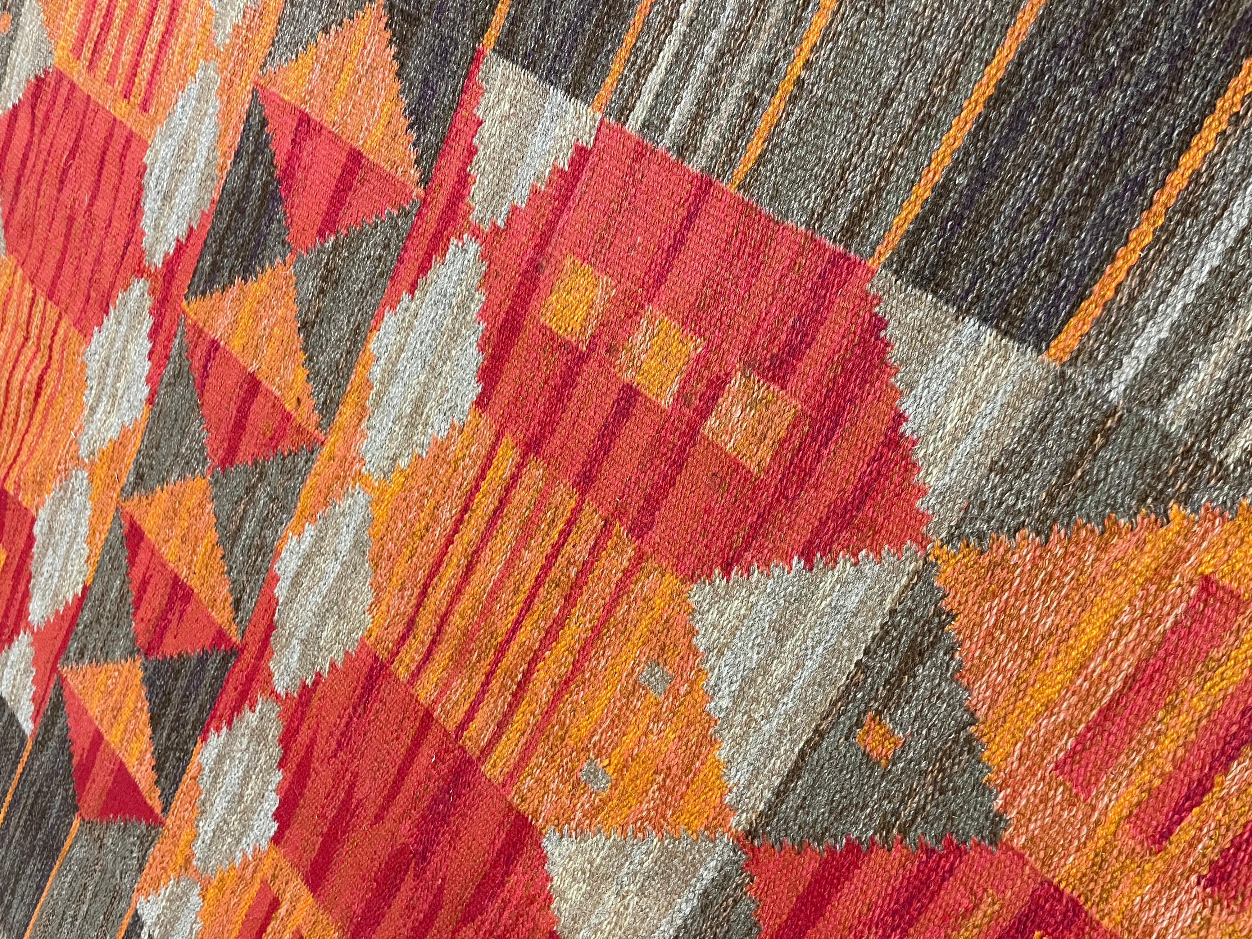 Scandinavian Modern Rare flatweave carpet 'Rött Stim' by Karin Jönsson, Sweden, 1960s For Sale