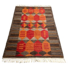 Rare flatweave carpet 'Rött Stim' by Karin Jönsson, Sweden, 1960s