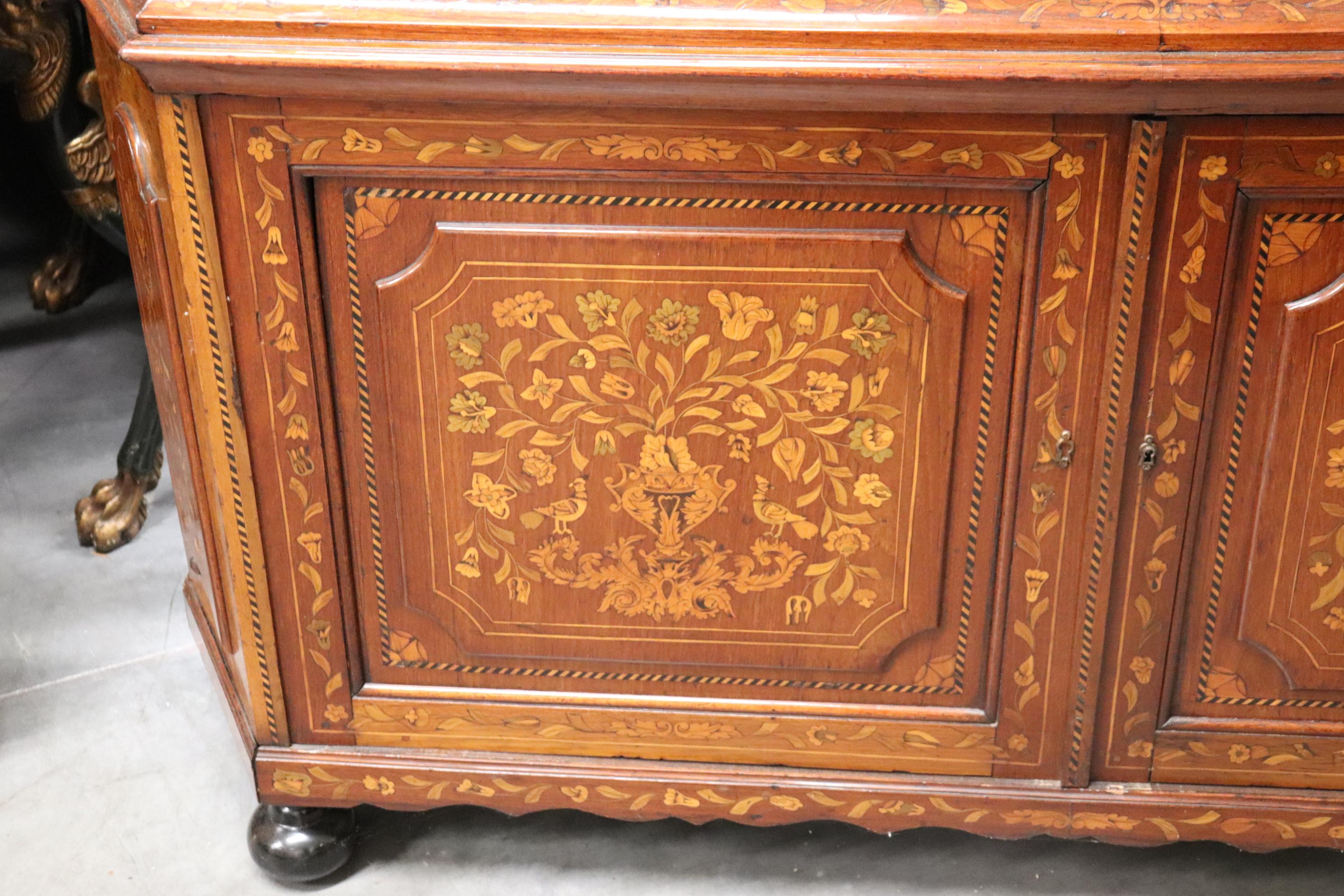 Tulipwood Rare Flemish Dutch Marquetry Inlaid China Cabinet Bookcase Vitrine, Circa 1820s