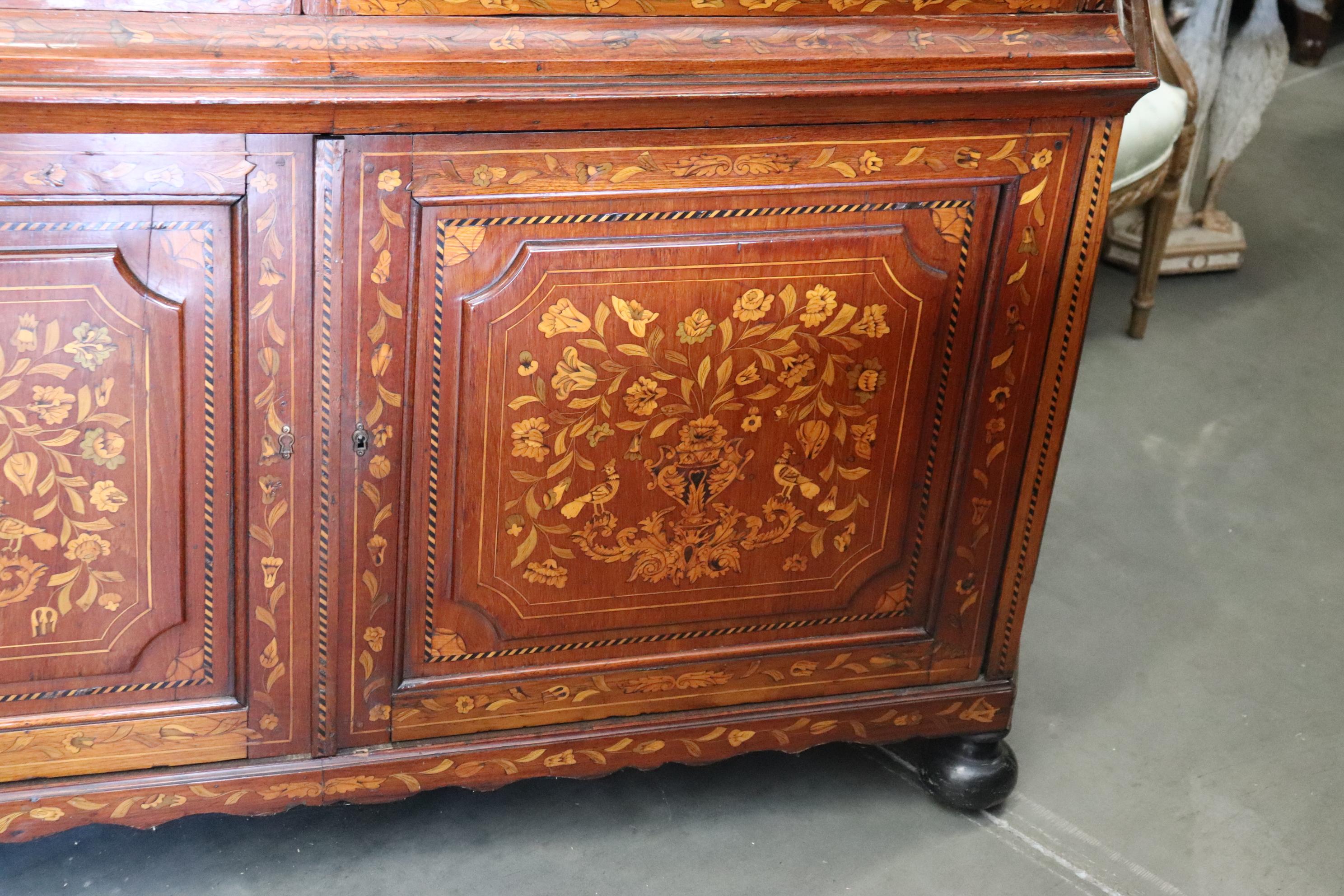 Rare Flemish Dutch Marquetry Inlaid China Cabinet Bookcase Vitrine, Circa 1820s 2