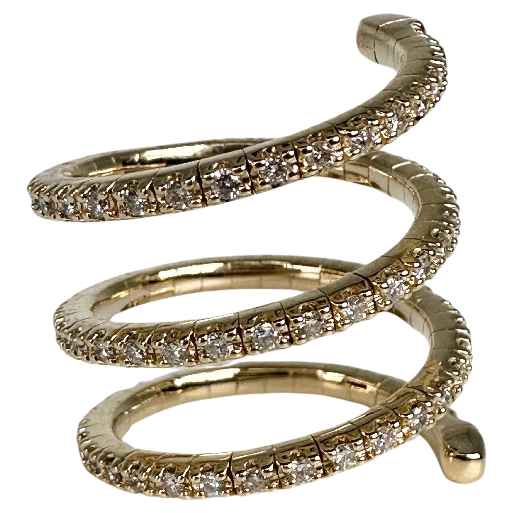 Rare flexible diamond ring fits all sizes spiral ring 14KT gold  For Sale
