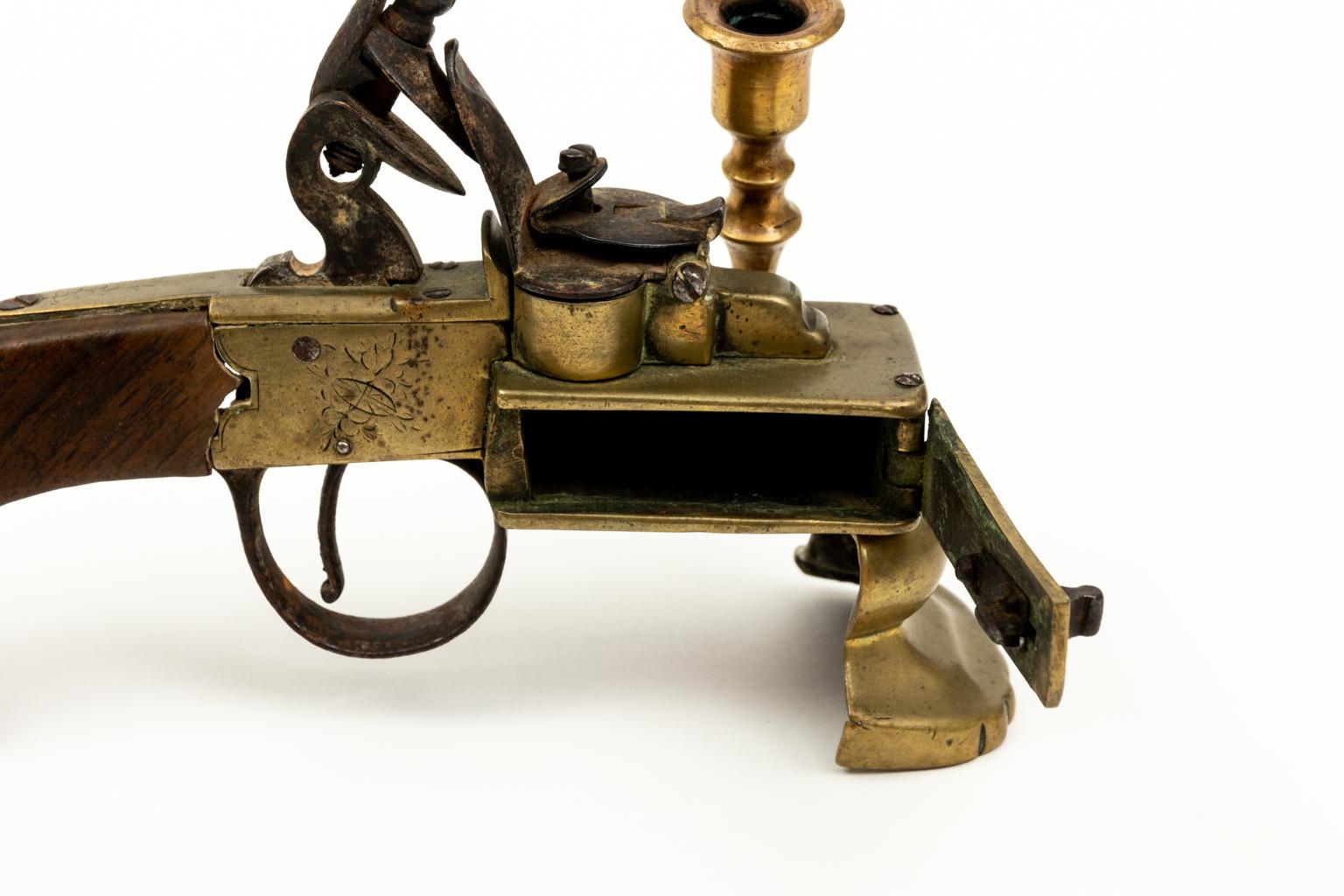 18th Century and Earlier Rare Flint Lock Tinder Lighter For Sale