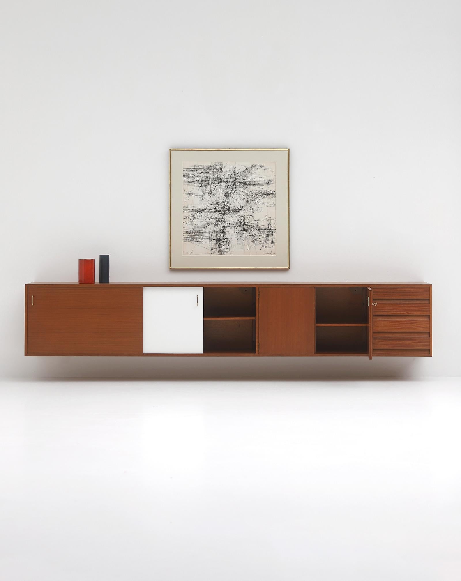 Rare modernist mid-century floating Sideboard by Jos De Mey , Belgium 1961 5