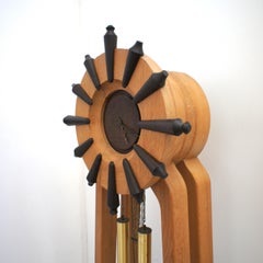 Rare Floor Clock in Light Oak, Orpheus Model, by Guillerme and Chambron