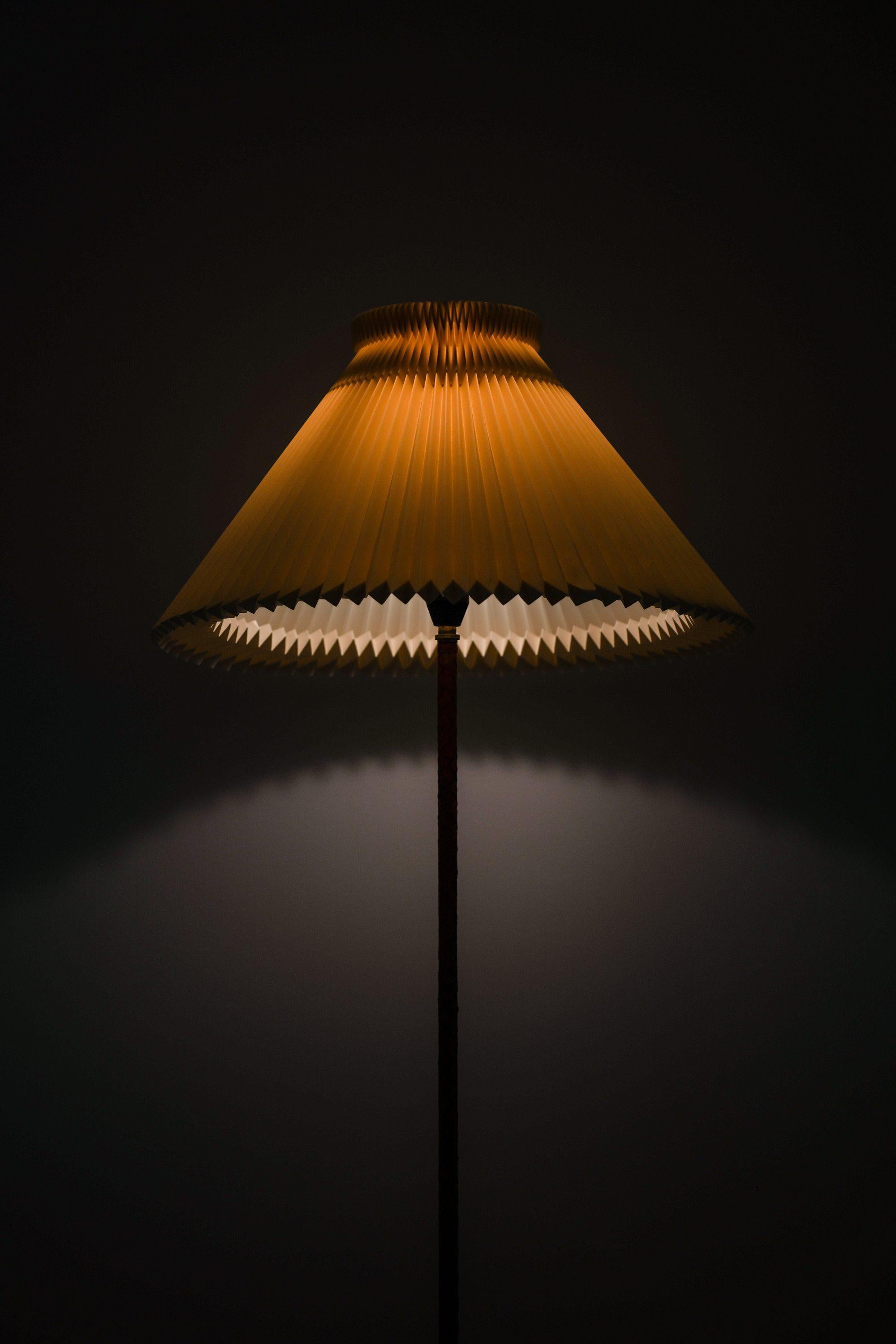 Scandinavian Modern Rare Floor Lamp, Brass and Braided Leather, 1950's For Sale