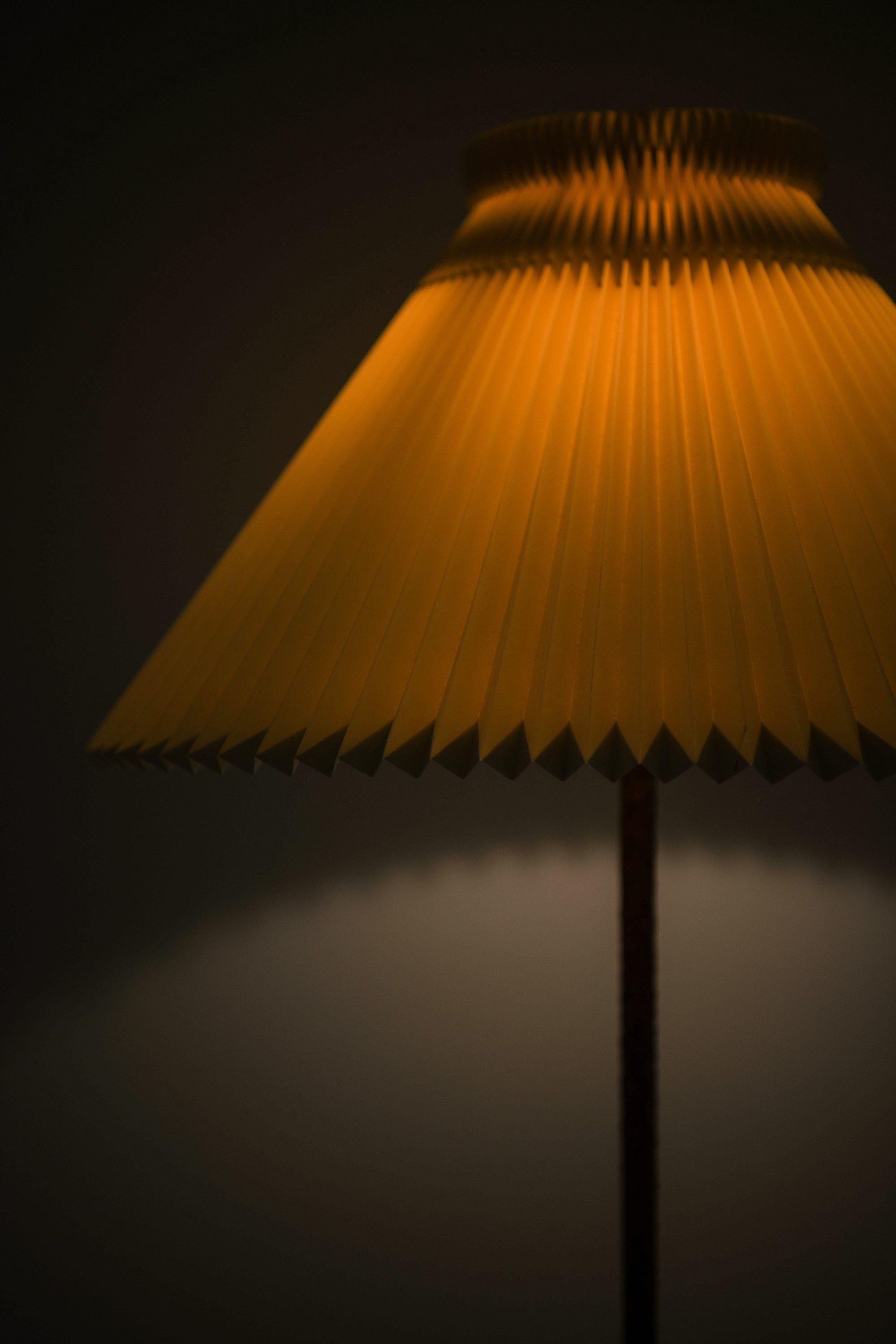 Danish Rare Floor Lamp, Brass and Braided Leather, 1950's For Sale