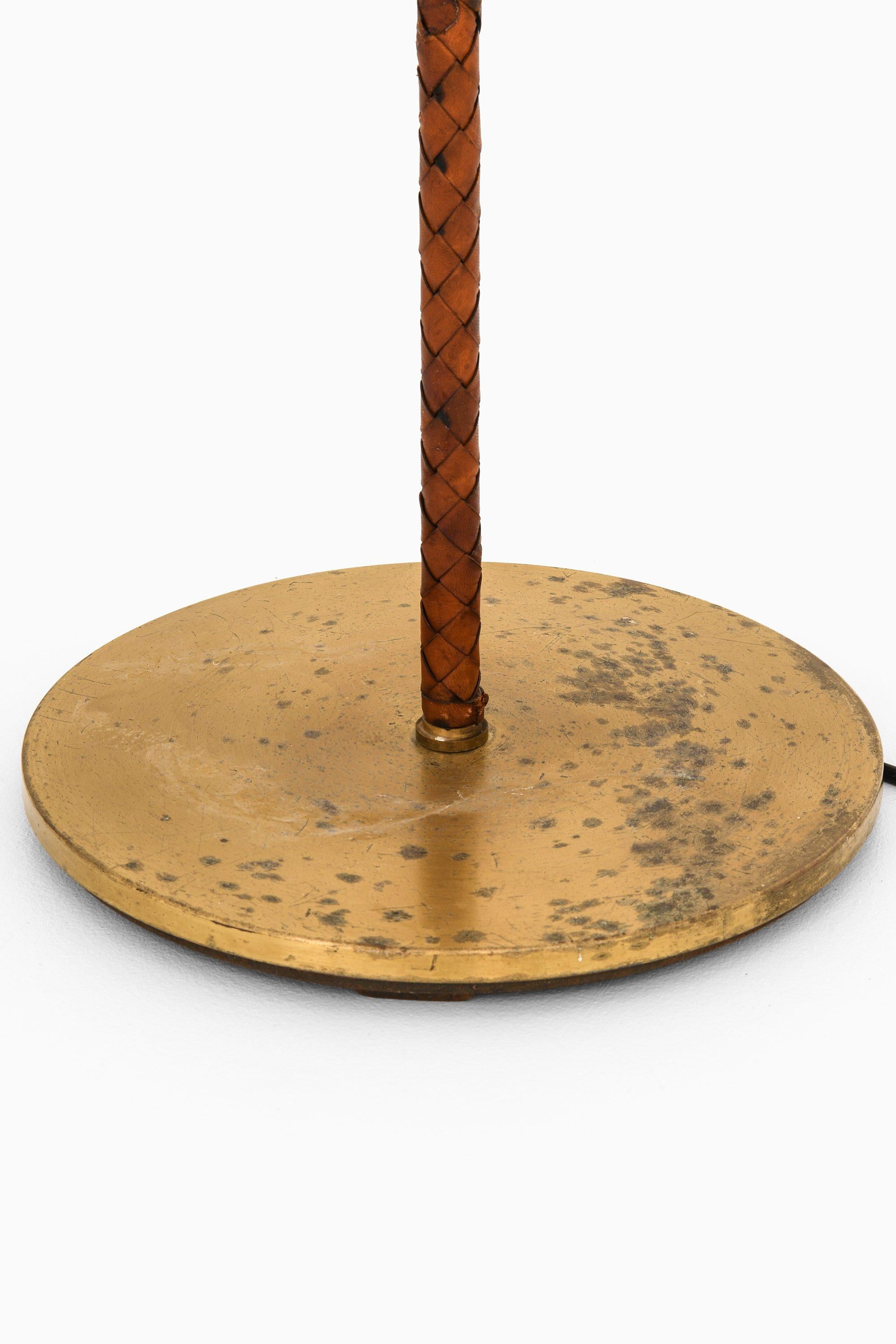 Rare Floor Lamp, Brass and Braided Leather, 1950's For Sale 1