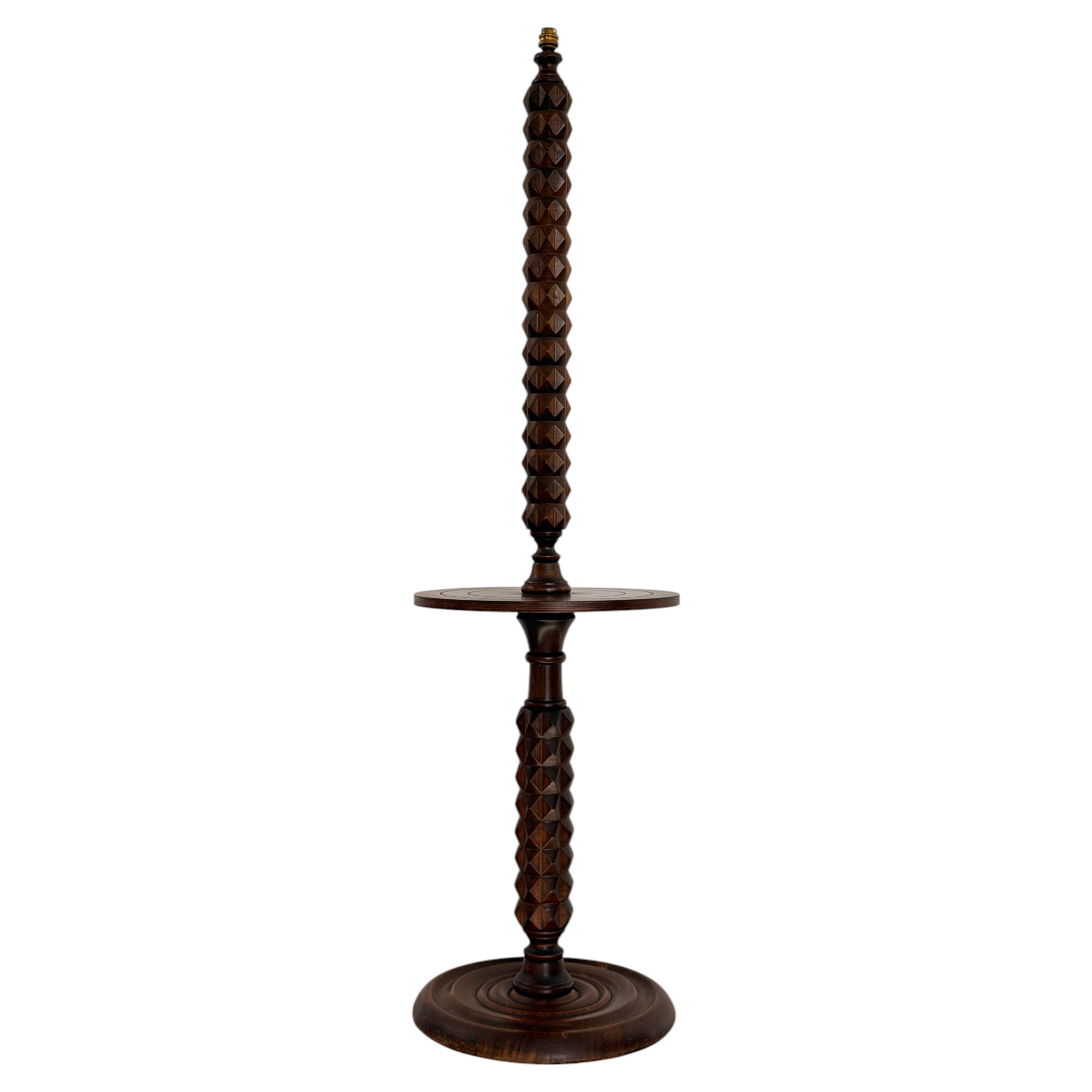 Rare Floor Lamp by Charles Dudouyt in Solid Oak – French Modernist, circa 1940 For Sale