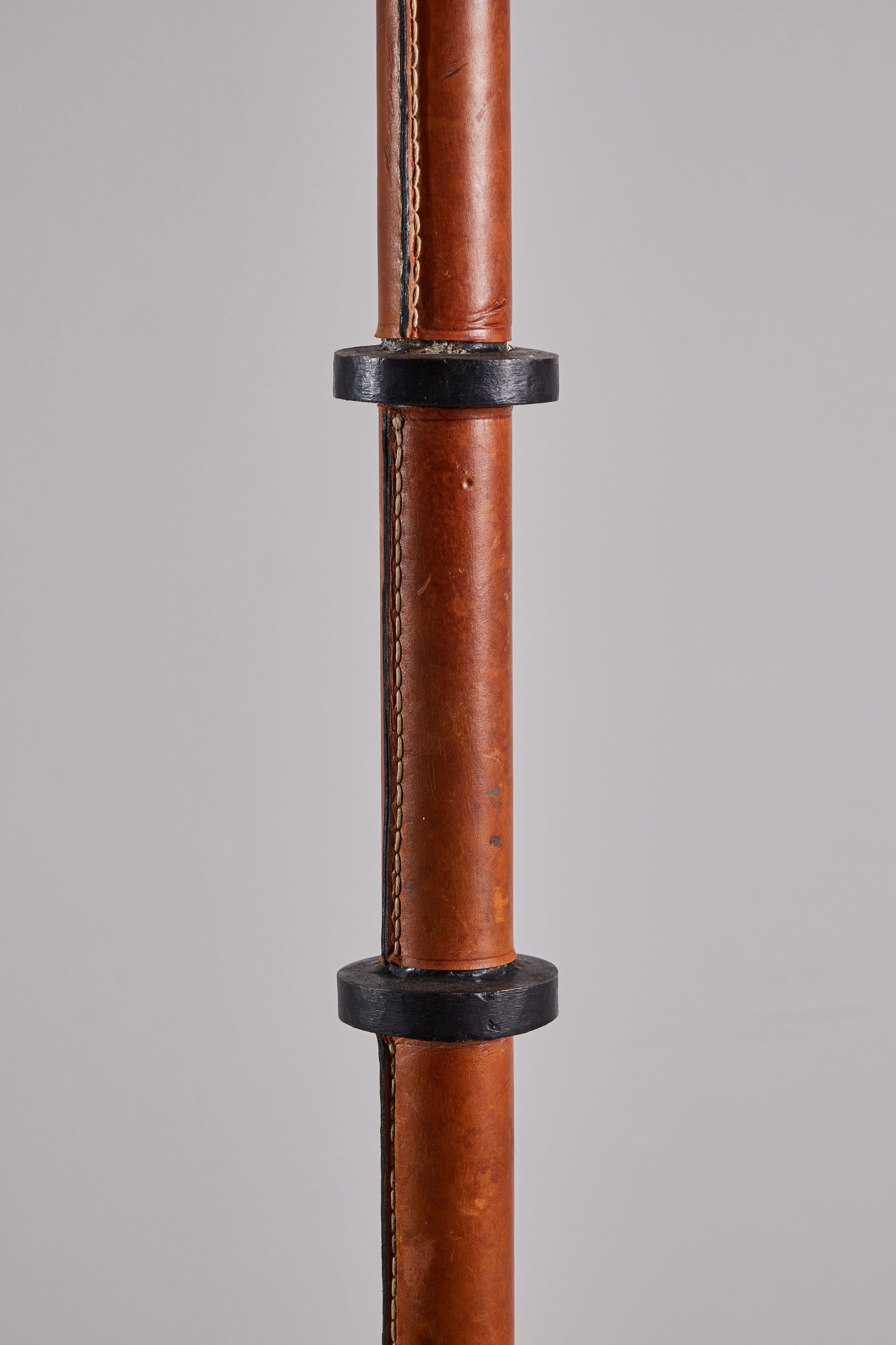 Leather Rare Floor Lamp in the Style of Jacques Adnet