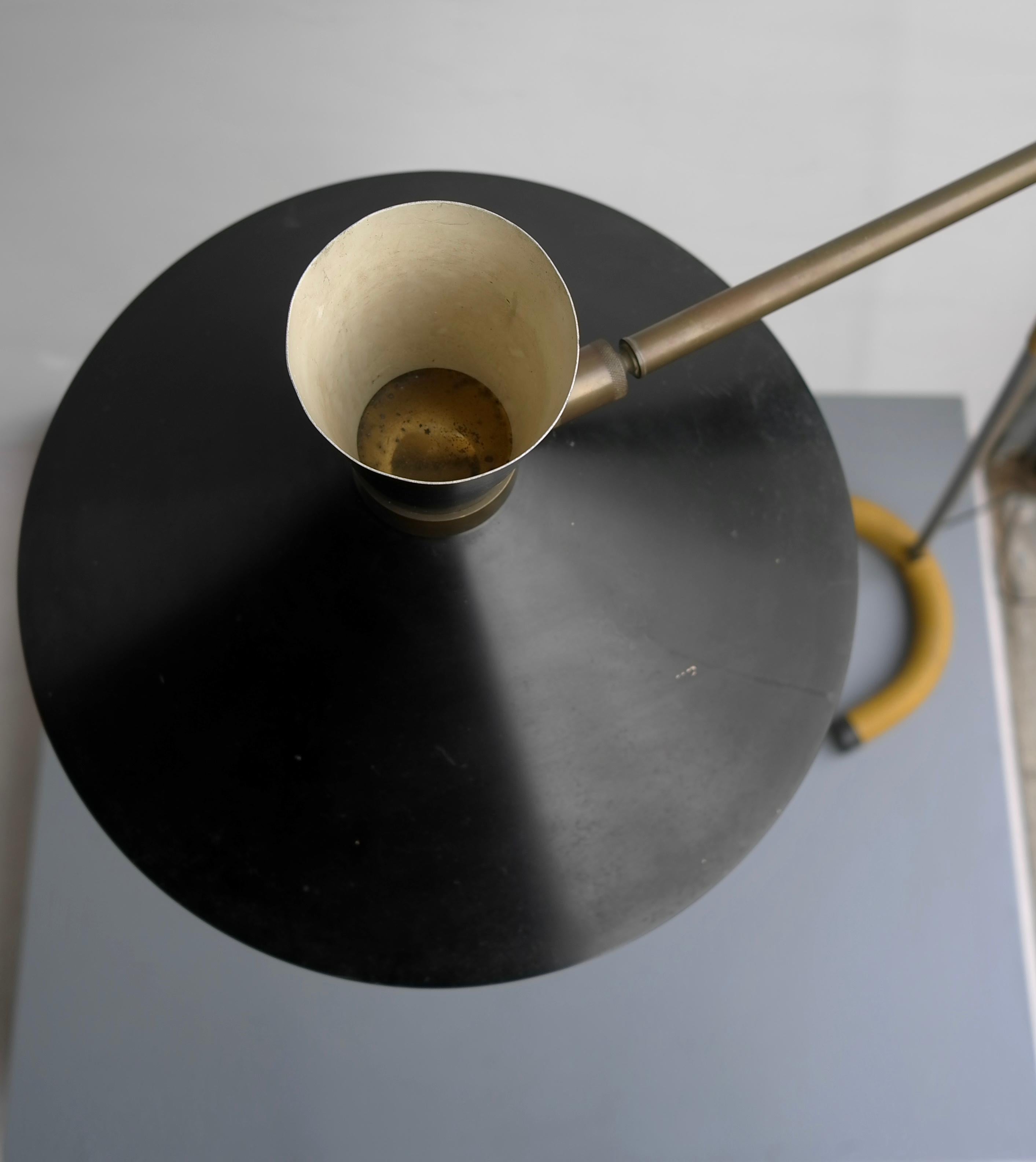 Rare Floor Lamp by Jacques Biny in Brass and Black Hood Edition Luminalite, 1953 For Sale 1