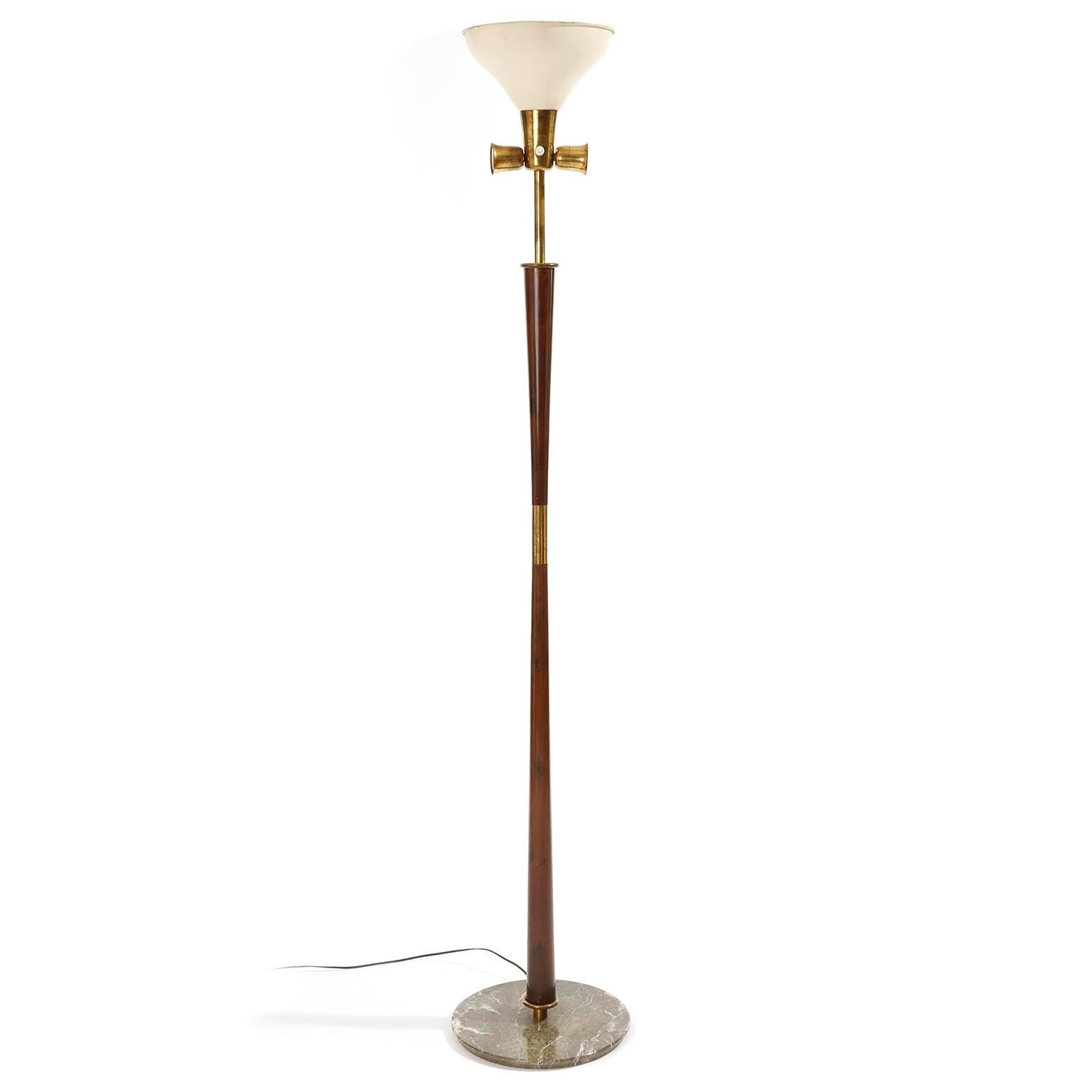 Mid-Century Modern Floor Lamp by Stilnovo, Stained Walnut Brass Marble Base, circa 1946-48 For Sale