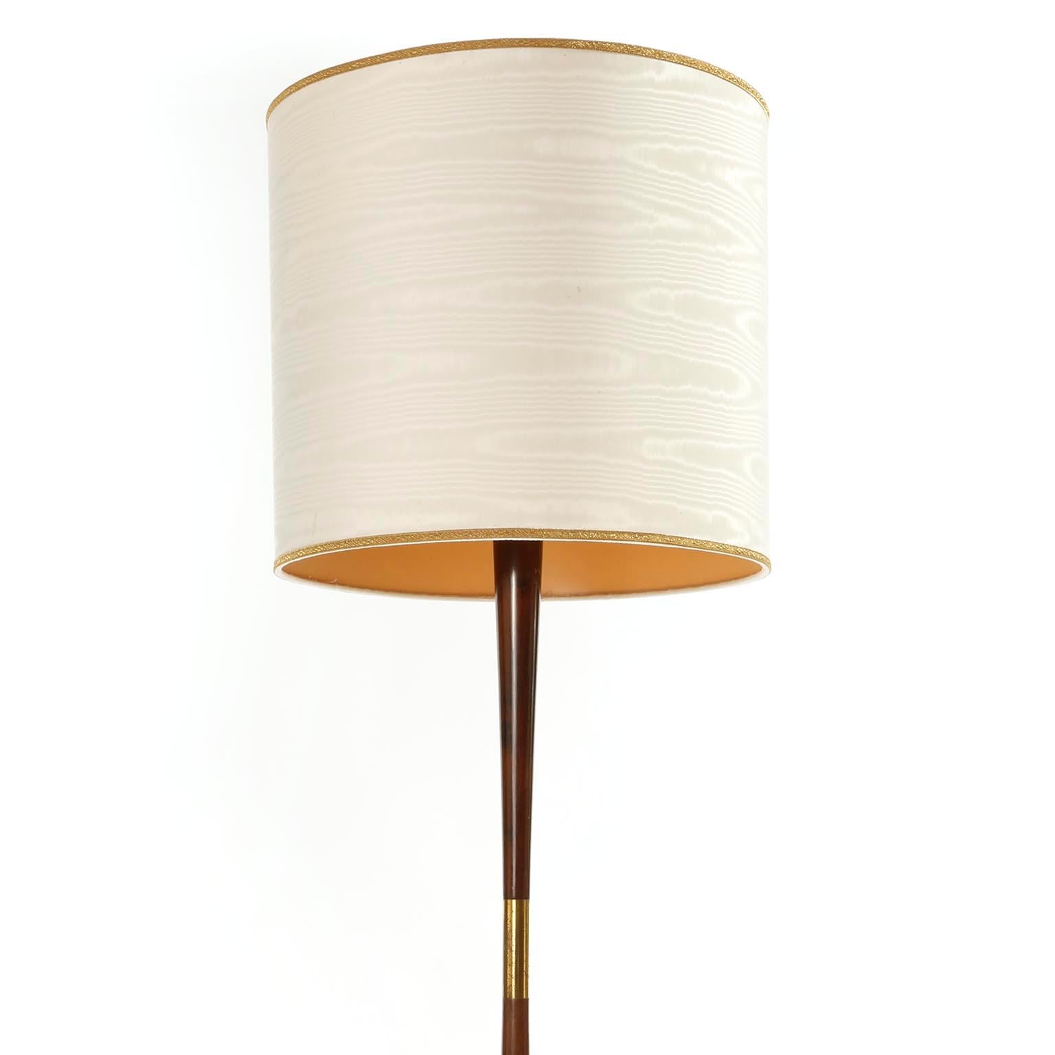 Polished Floor Lamp by Stilnovo, Stained Walnut Brass Marble Base, circa 1946-48 For Sale